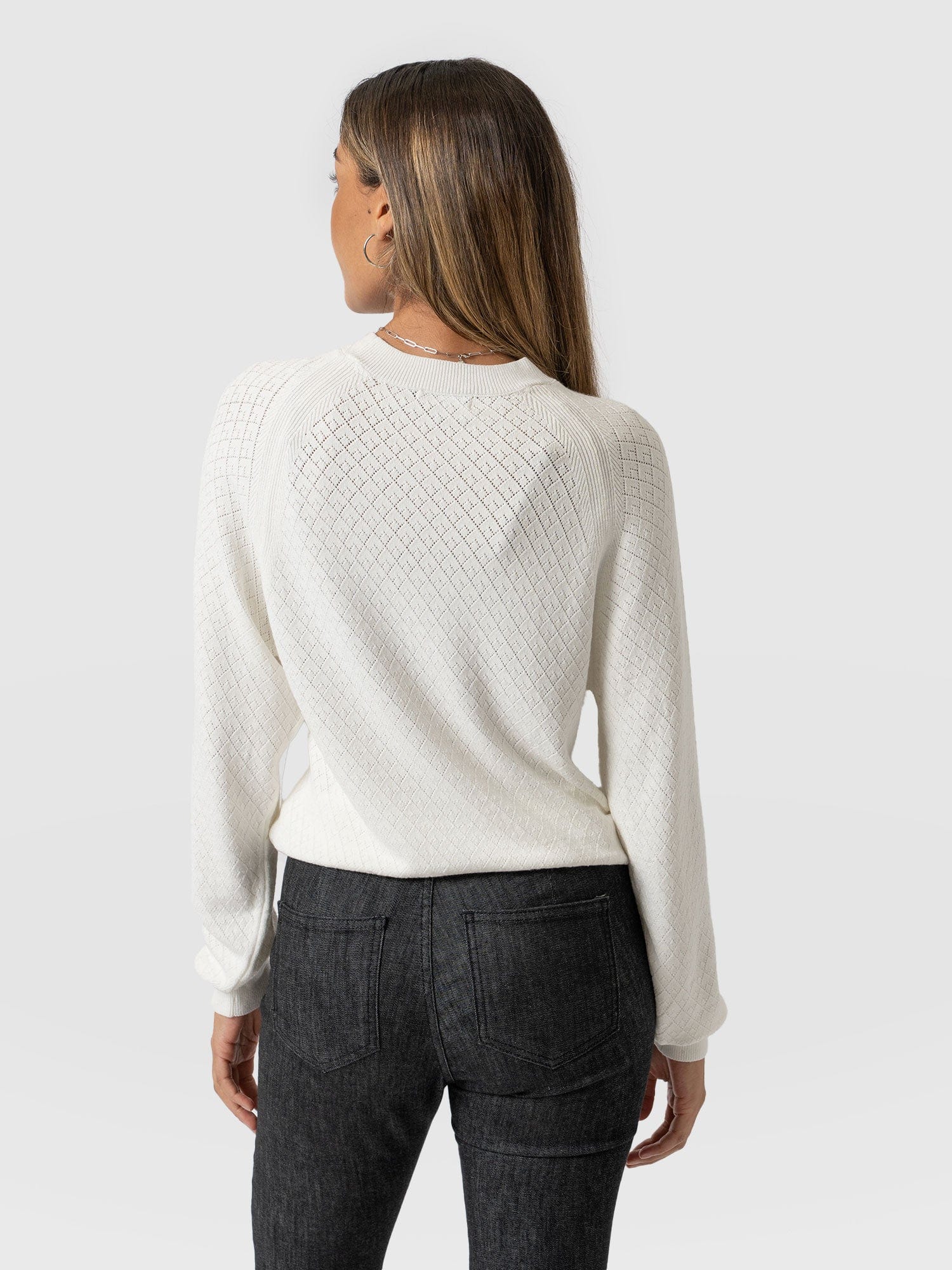 Diamond Knit Jumper White - Women's Sweaters | Saint + Sofia® UK