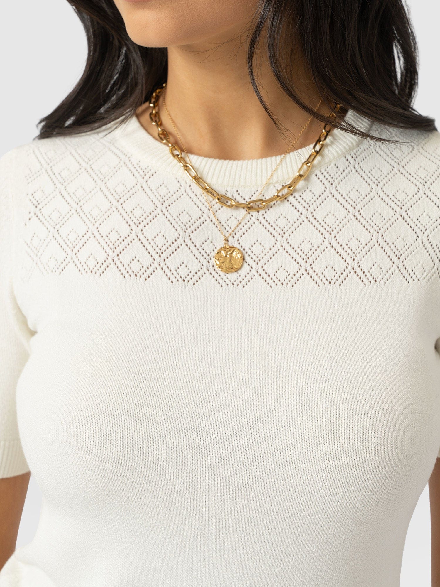 Diamond Knit Tee - Cream - Women's Jumpers | Saint + Sofia® UK