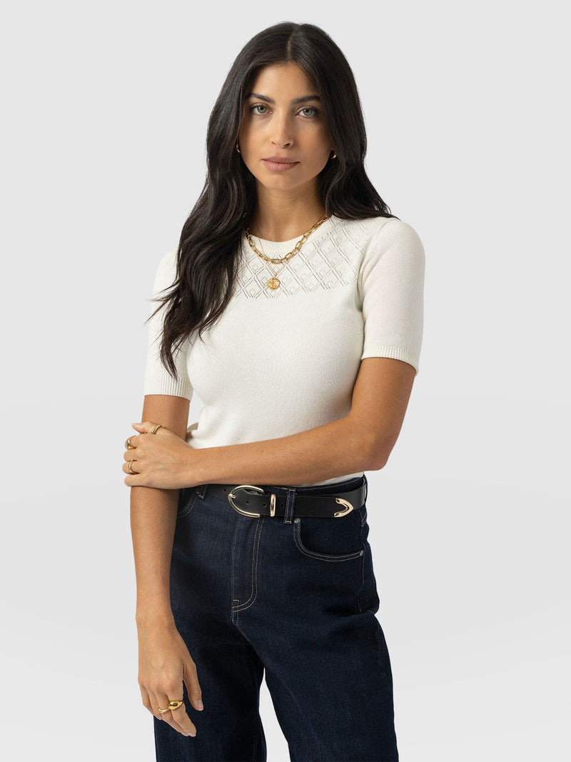 Diamond Knit Tee - Cream - Women's Jumpers | Saint + Sofia® UK