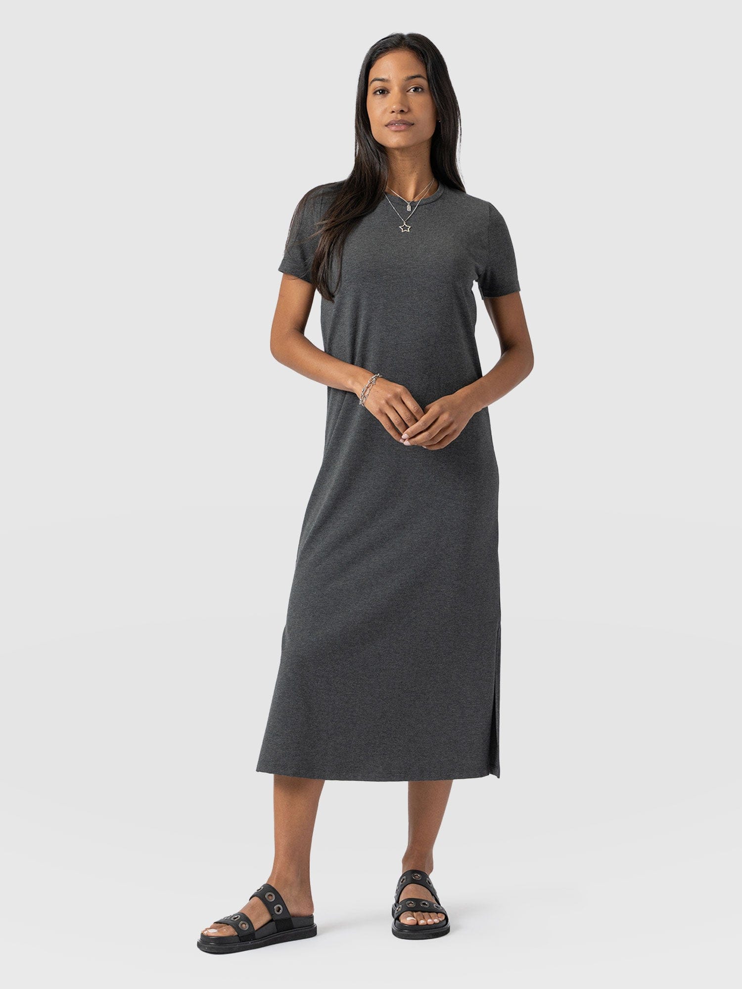 Easy T-Shirt Midi Dress - Charcoal - Women's Dresss | Saint + Sofia® UK