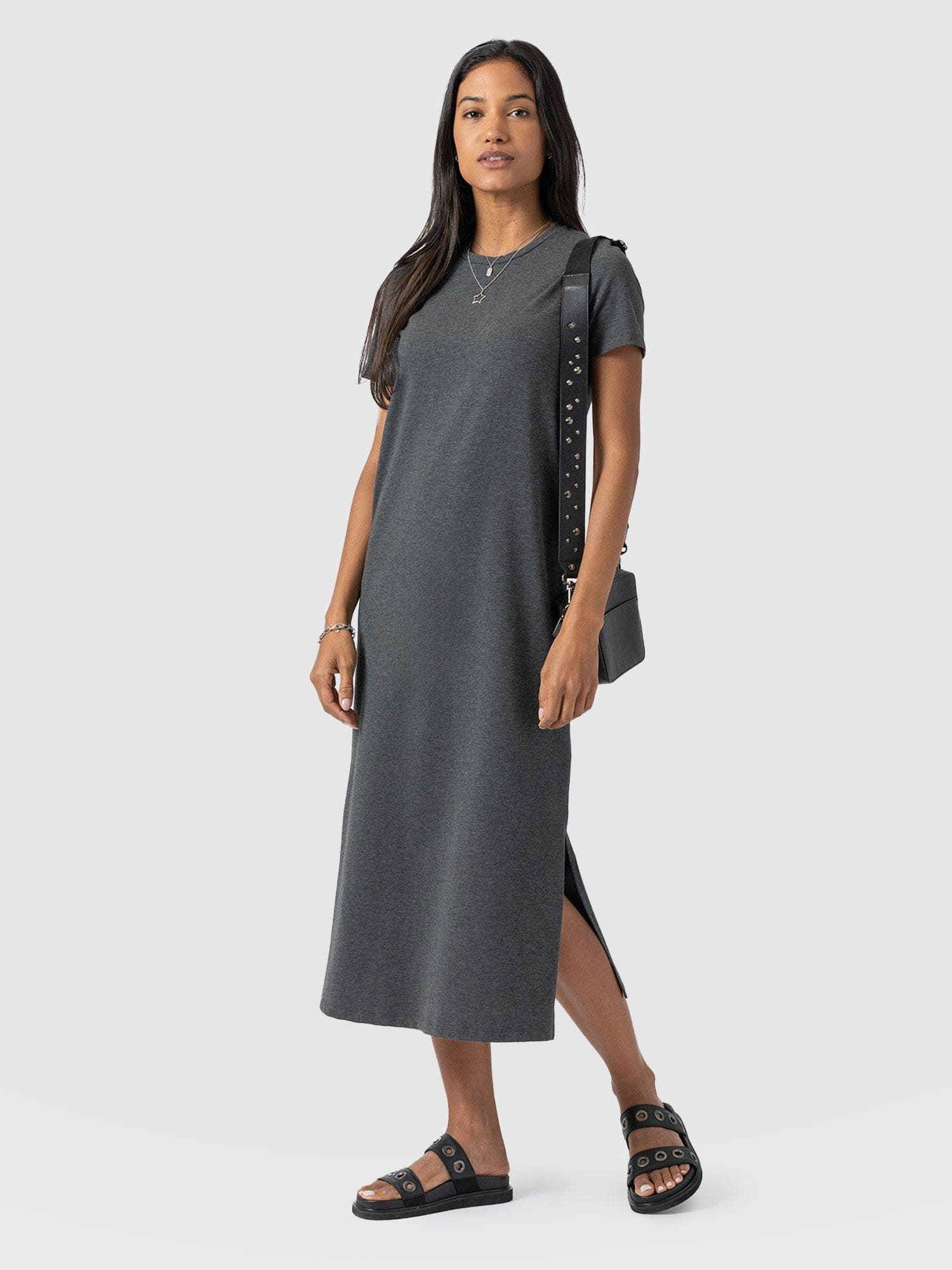 Easy T-Shirt Midi Dress - Charcoal - Women's Dresss | Saint + Sofia® UK