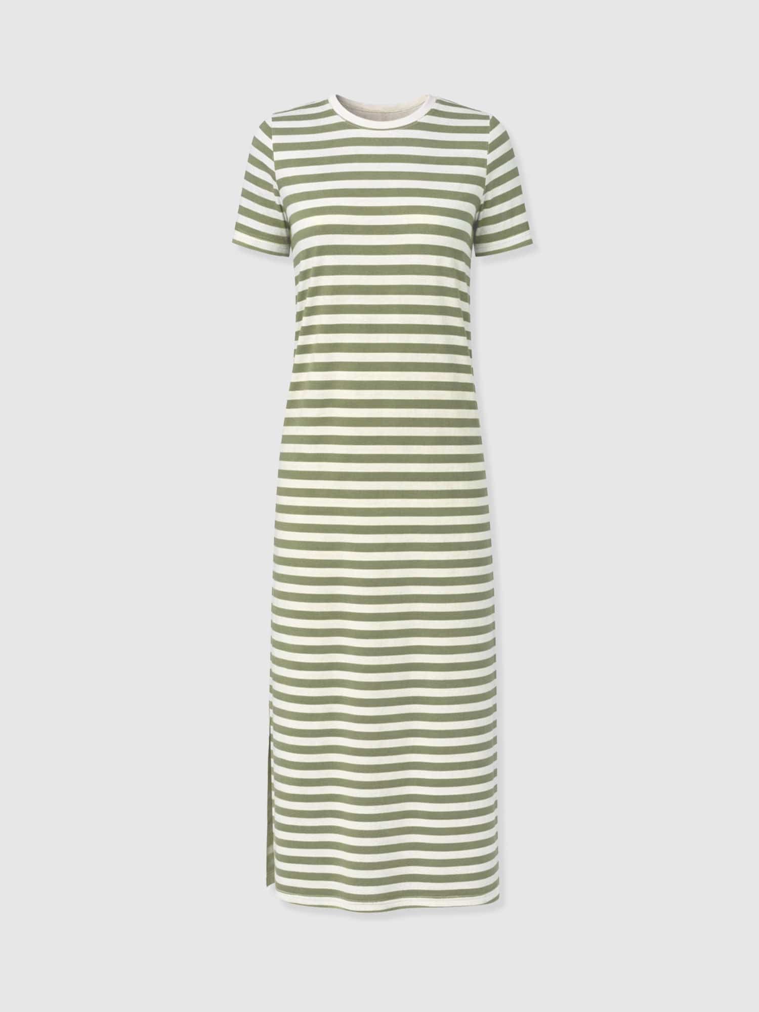 Easy T - Shirt Midi Dress - Green Stripe - Women's Dresses | Saint and Sofia® UK