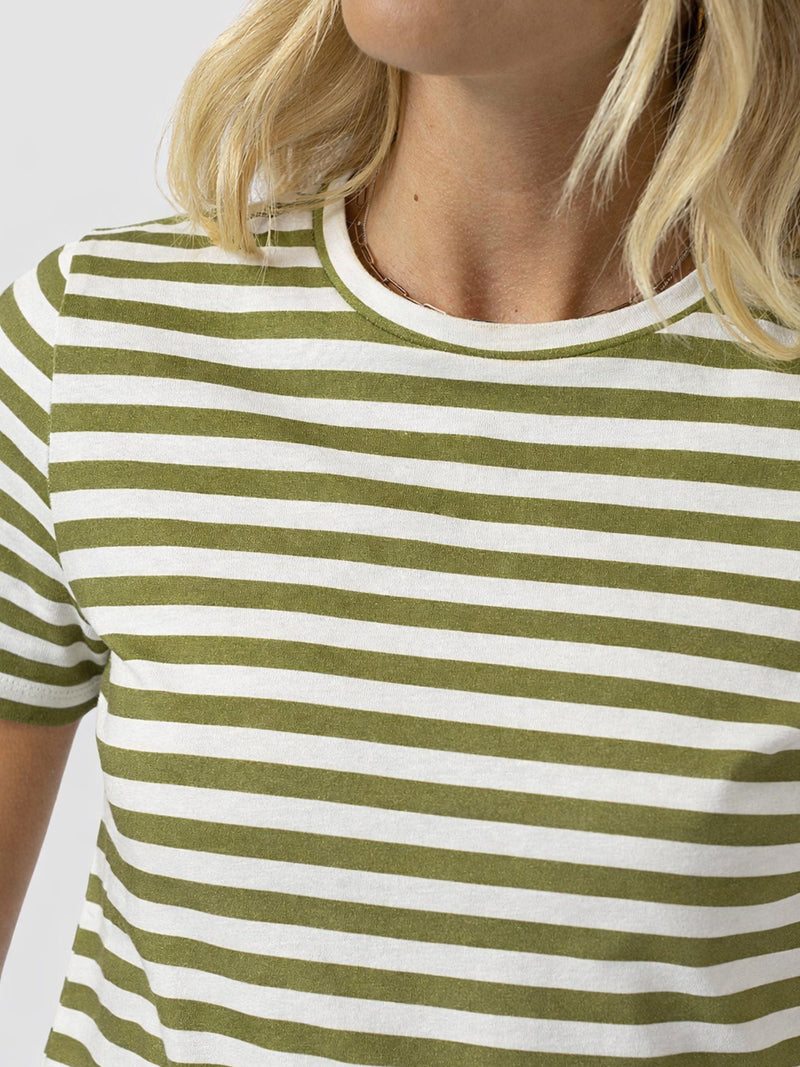 Easy T - Shirt Midi Dress - Green Stripe - Women's Dresses | Saint and Sofia® UK