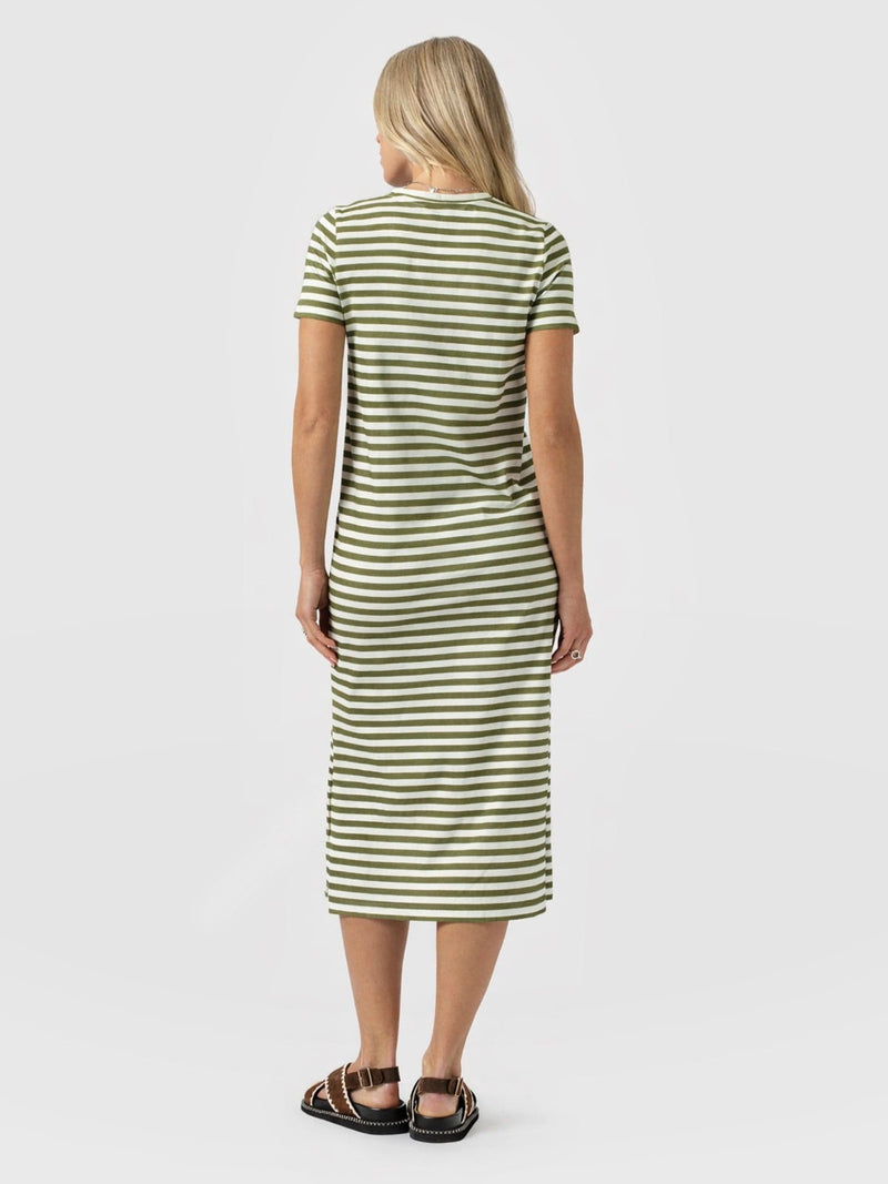 Easy T - Shirt Midi Dress - Green Stripe - Women's Dresses | Saint and Sofia® UK