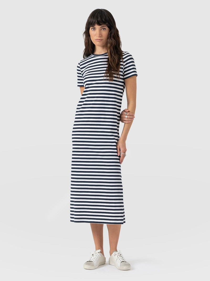 Easy T - Shirt Midi Dress - Navy Stripe - Women's Dresses | Saint + Sofia® UK