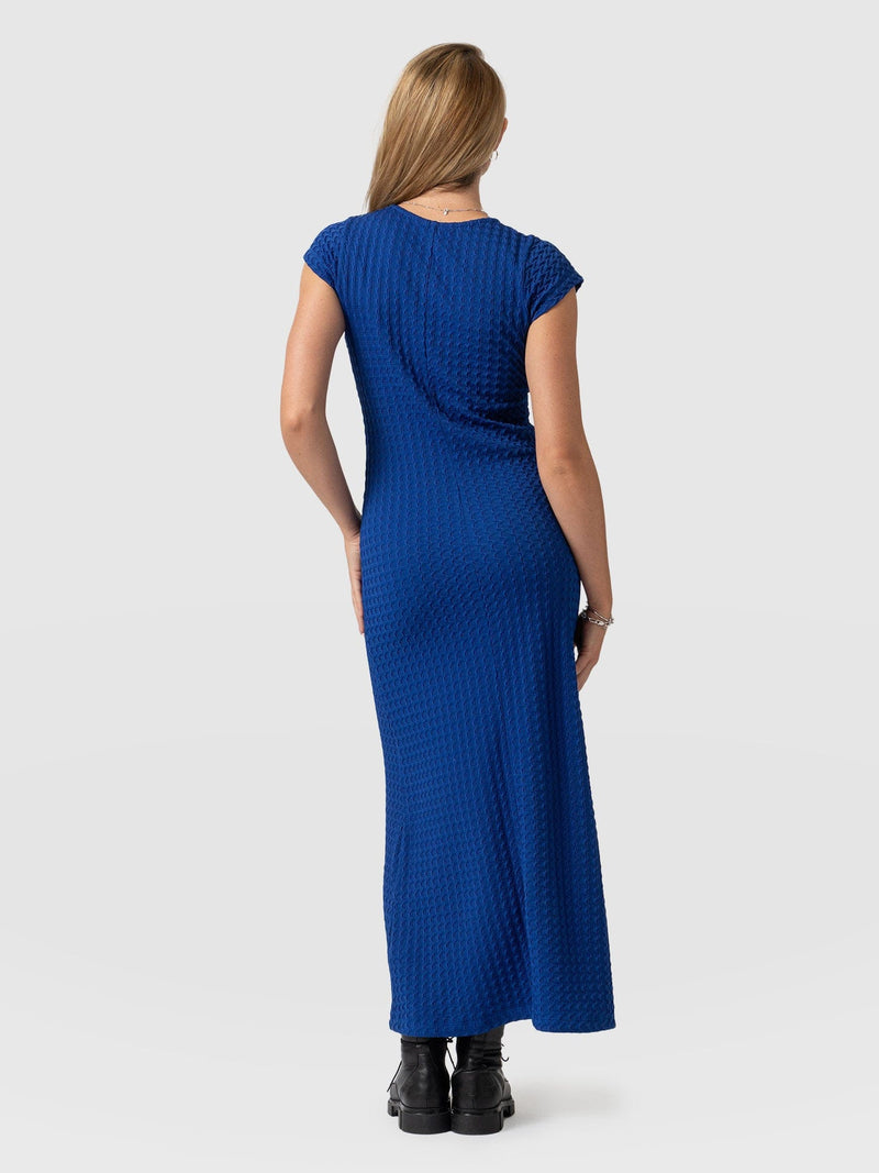 Edna Scoop Neck Midaxi Dress - Blue Jacquard