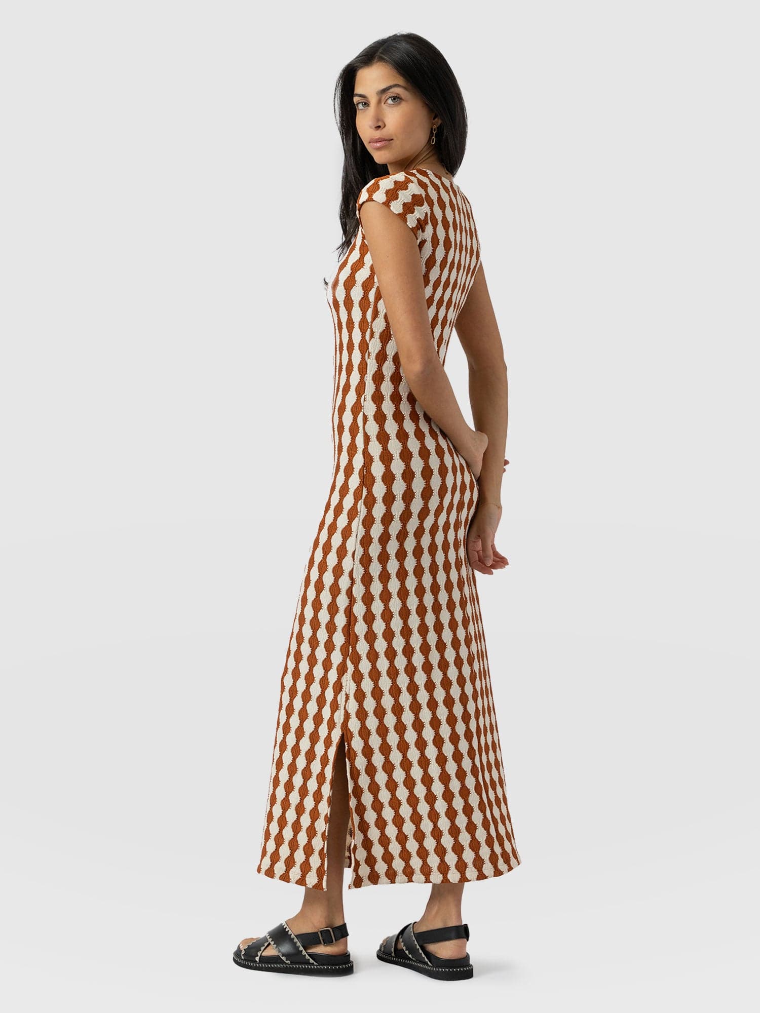 Edna Scoop Neck Maxi Dress Brown Cream