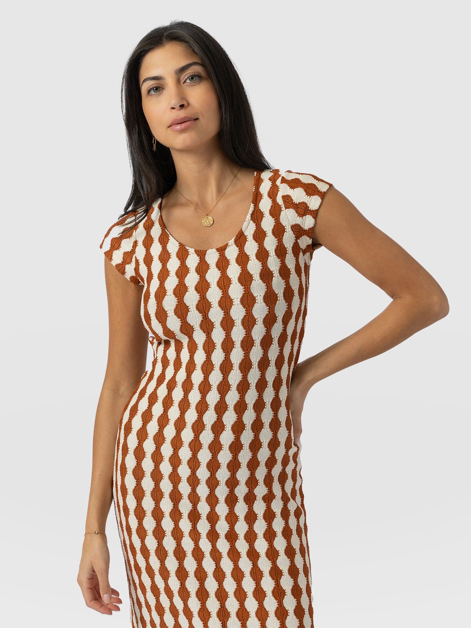 Edna Scoop Neck Maxi Dress Brown Cream