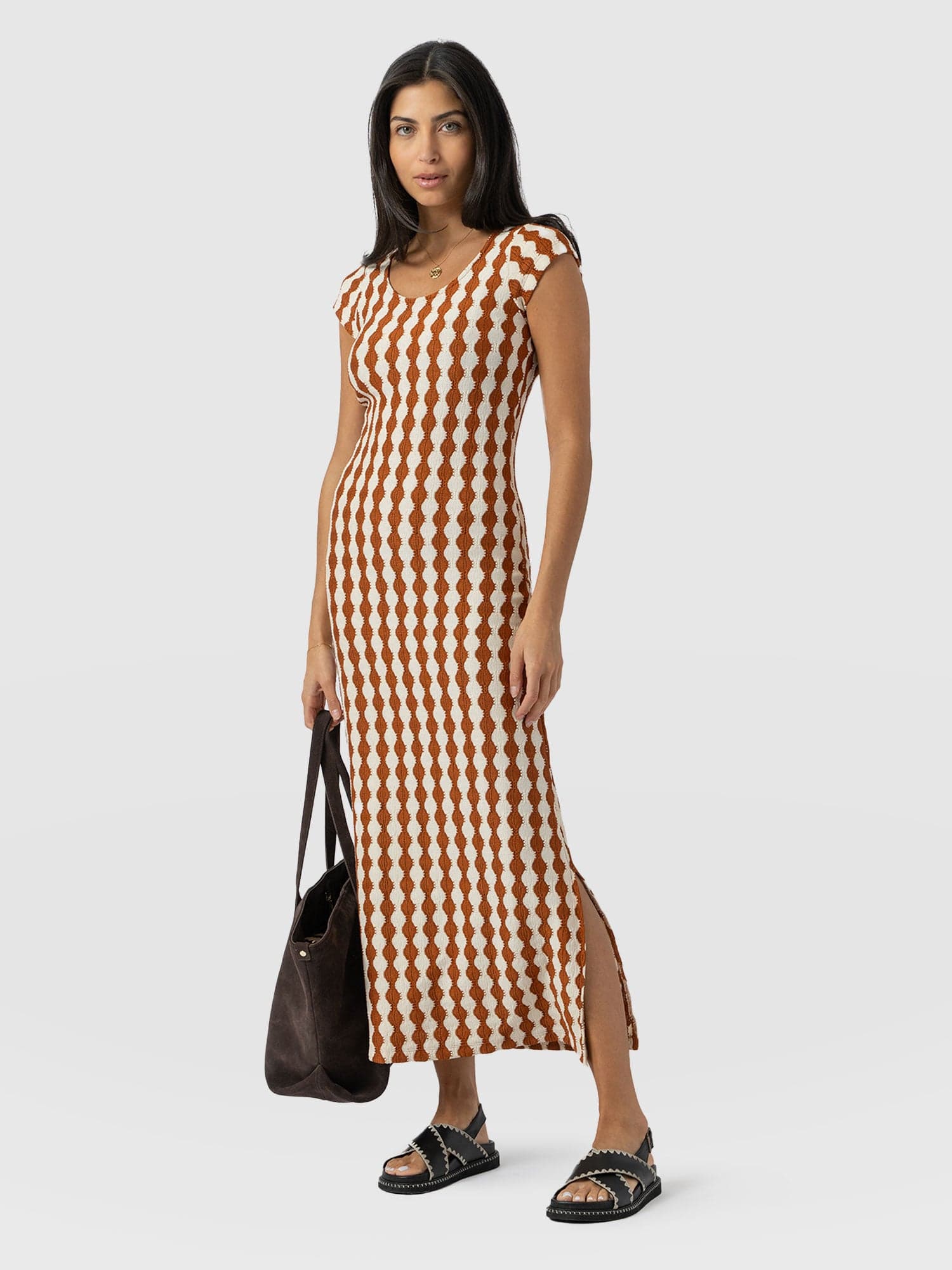 Elise Scoop Neck Midaxi Dress - Brown/Cream - Women's Dresss | Saint + Sofia® UK