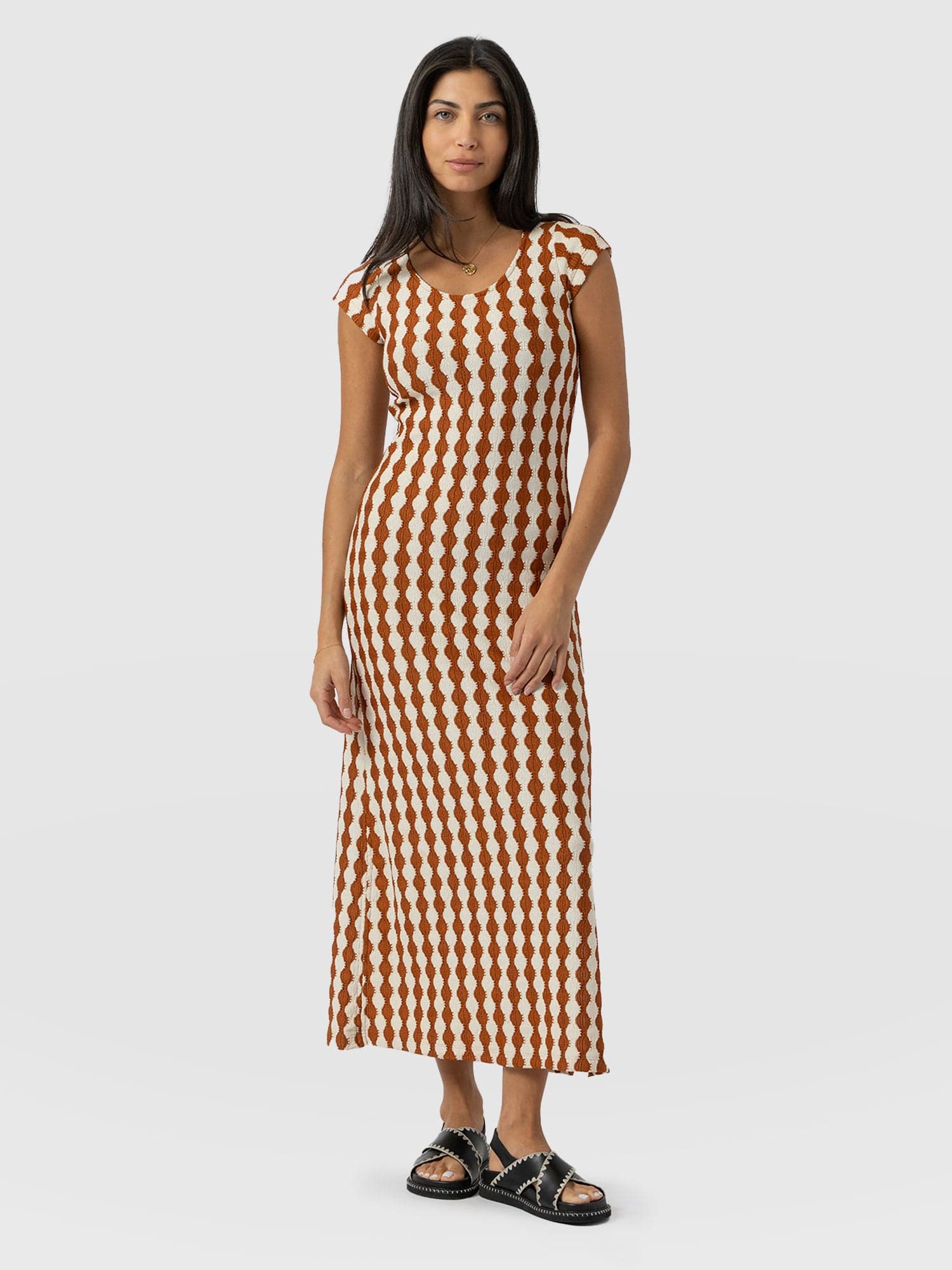 Elise Scoop Neck Midaxi Dress - Brown/Cream - Women's Dresss | Saint + Sofia® UK