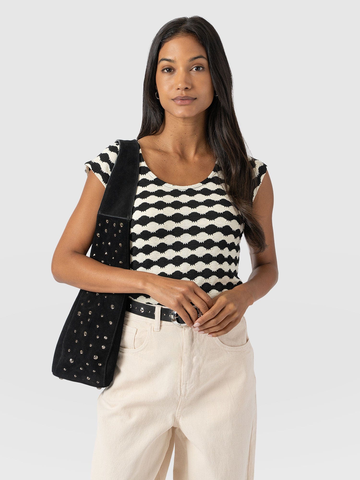 Edna Scoop Neck Tee Black Cream