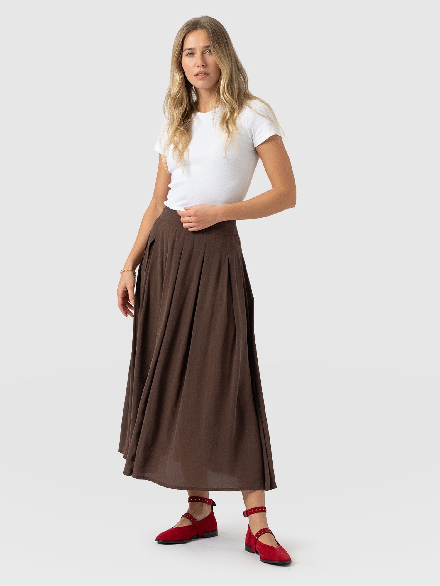 Eliza Pleated Skirt - Brown