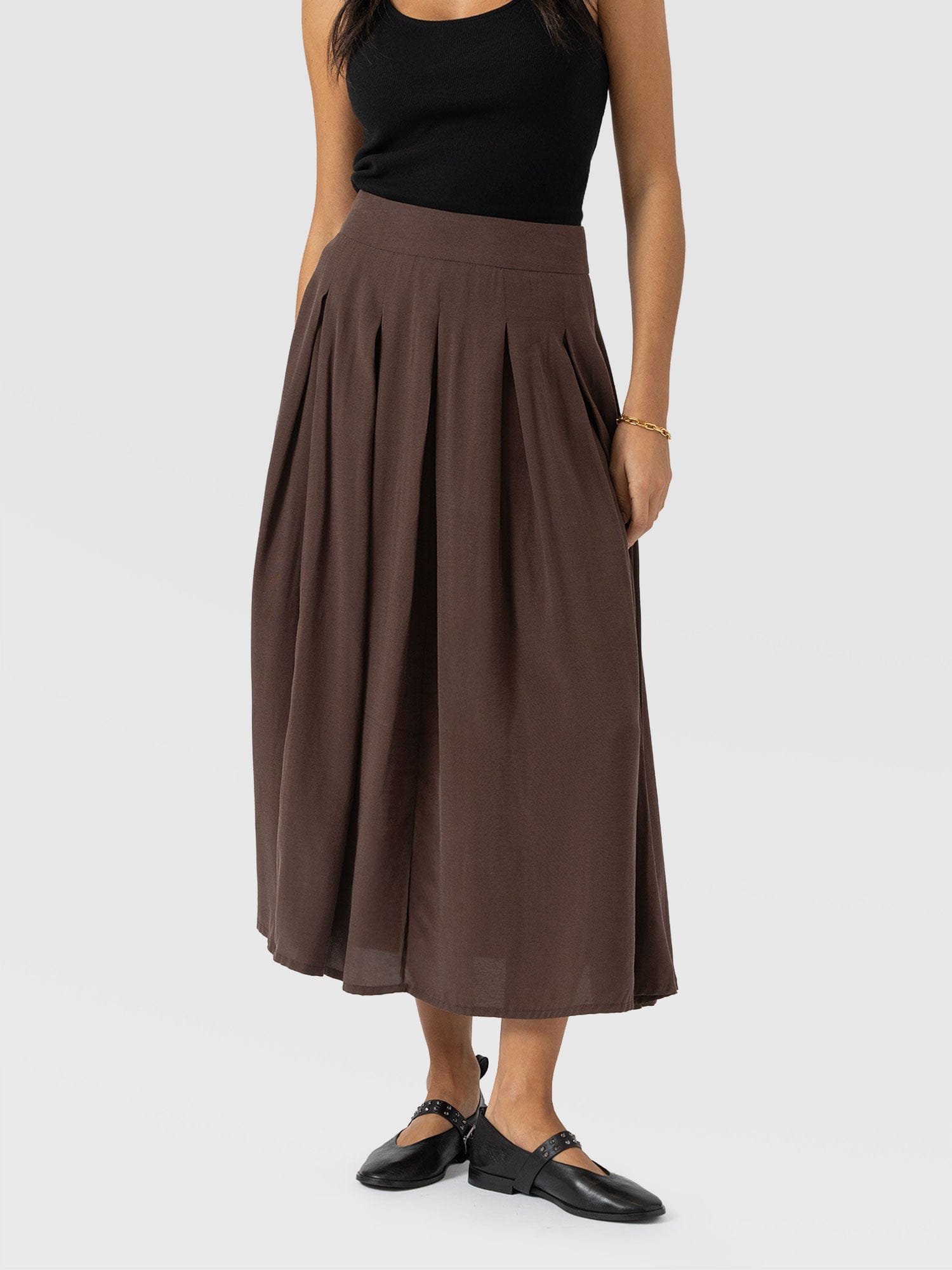 Eliza Pleated Skirt - Brown