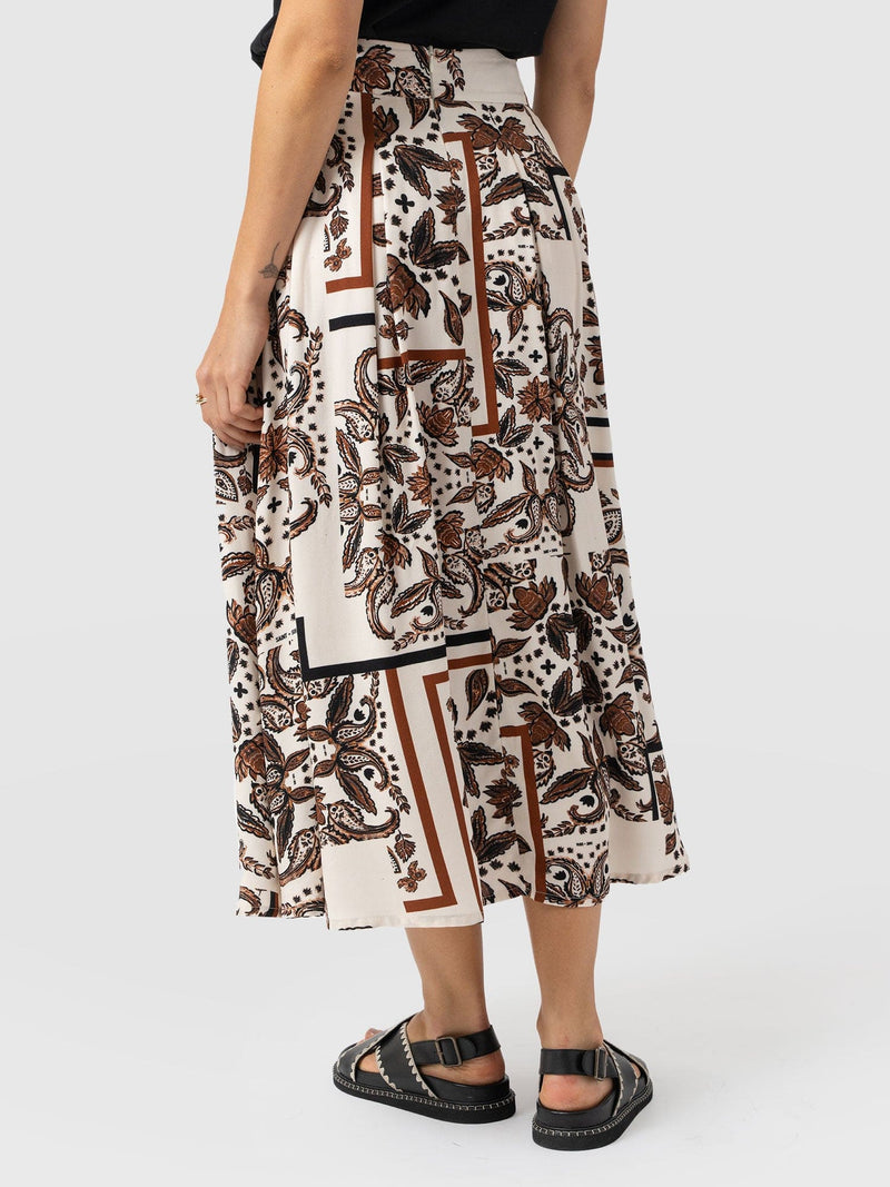 Eliza Pleated Skirt - Cream Paisley