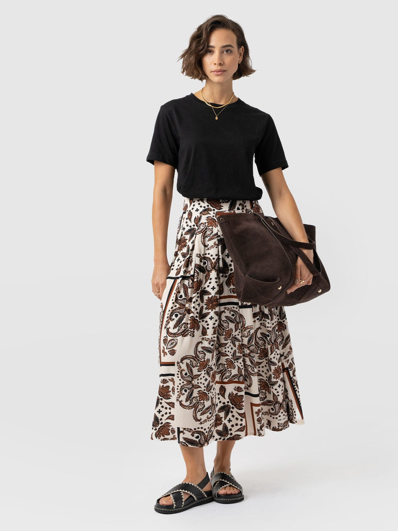 Eliza Pleated Skirt - Cream Paisley