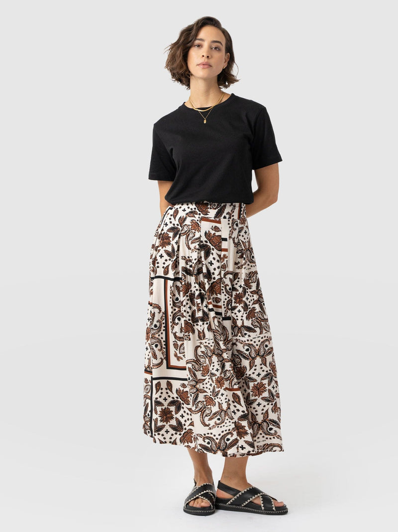 Eliza Pleated Skirt - Cream Paisley