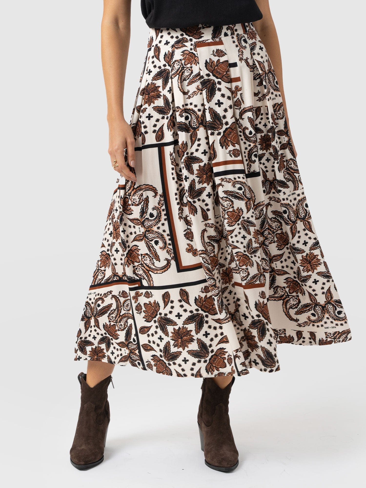 Eliza Pleated Skirt - Cream Paisley