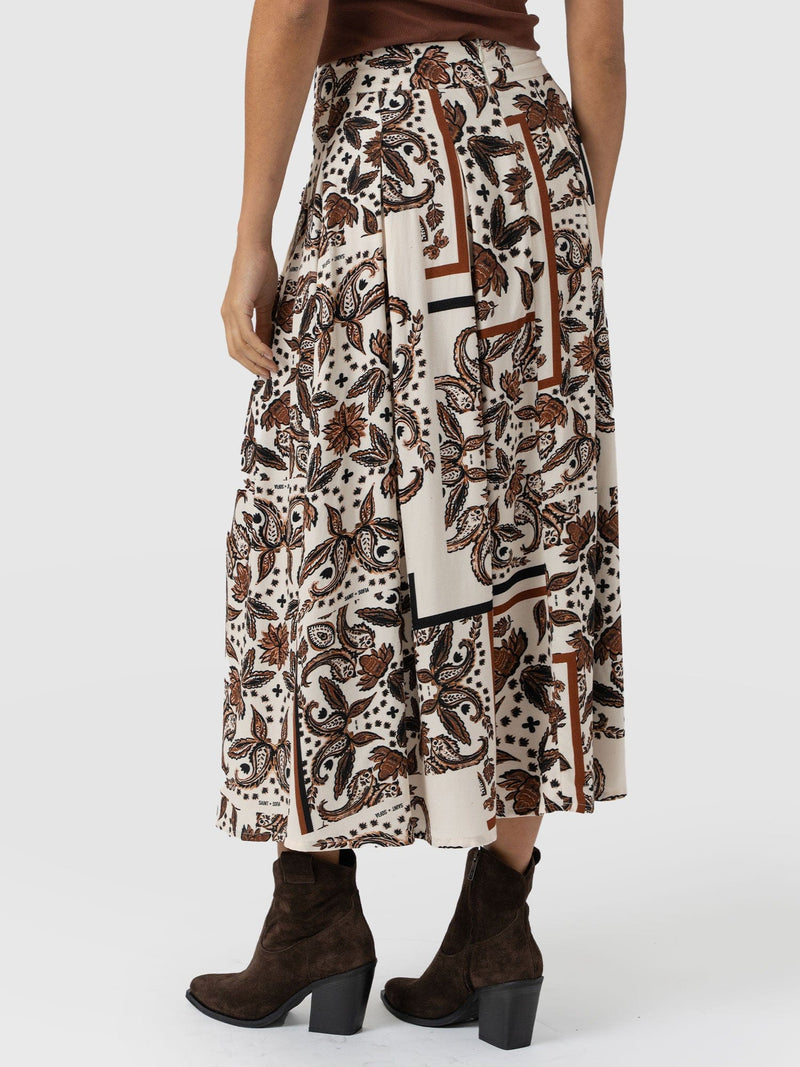 Eliza Pleated Skirt - Cream Paisley - Women's Skirts | Saint + Sofia? UK