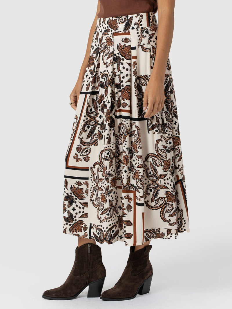 Eliza Pleated Skirt - Cream Paisley - Women's Skirts | Saint + Sofia? UK