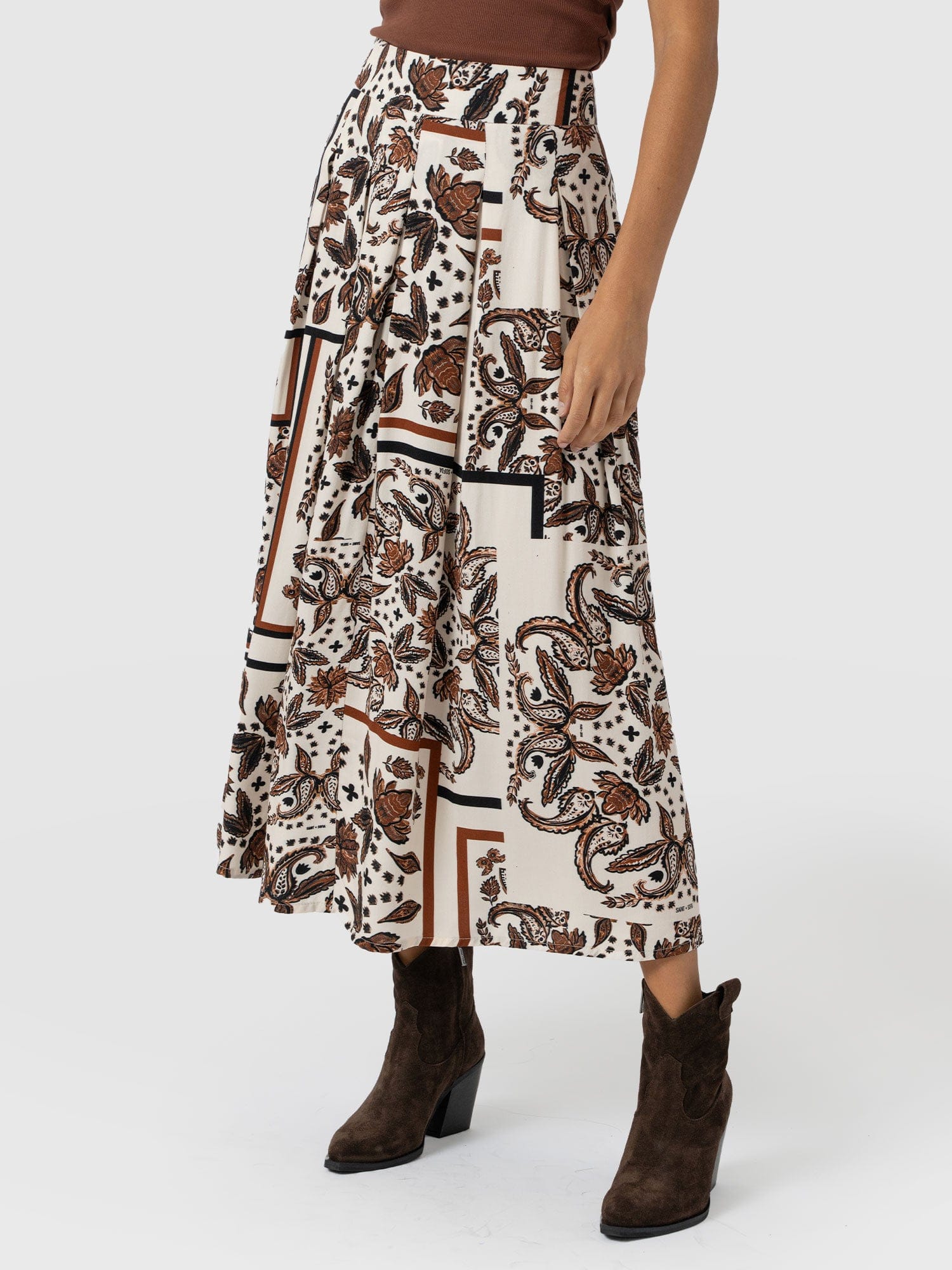 Eliza Pleated Skirt - Cream Paisley - Women's Skirts | Saint + Sofia? UK