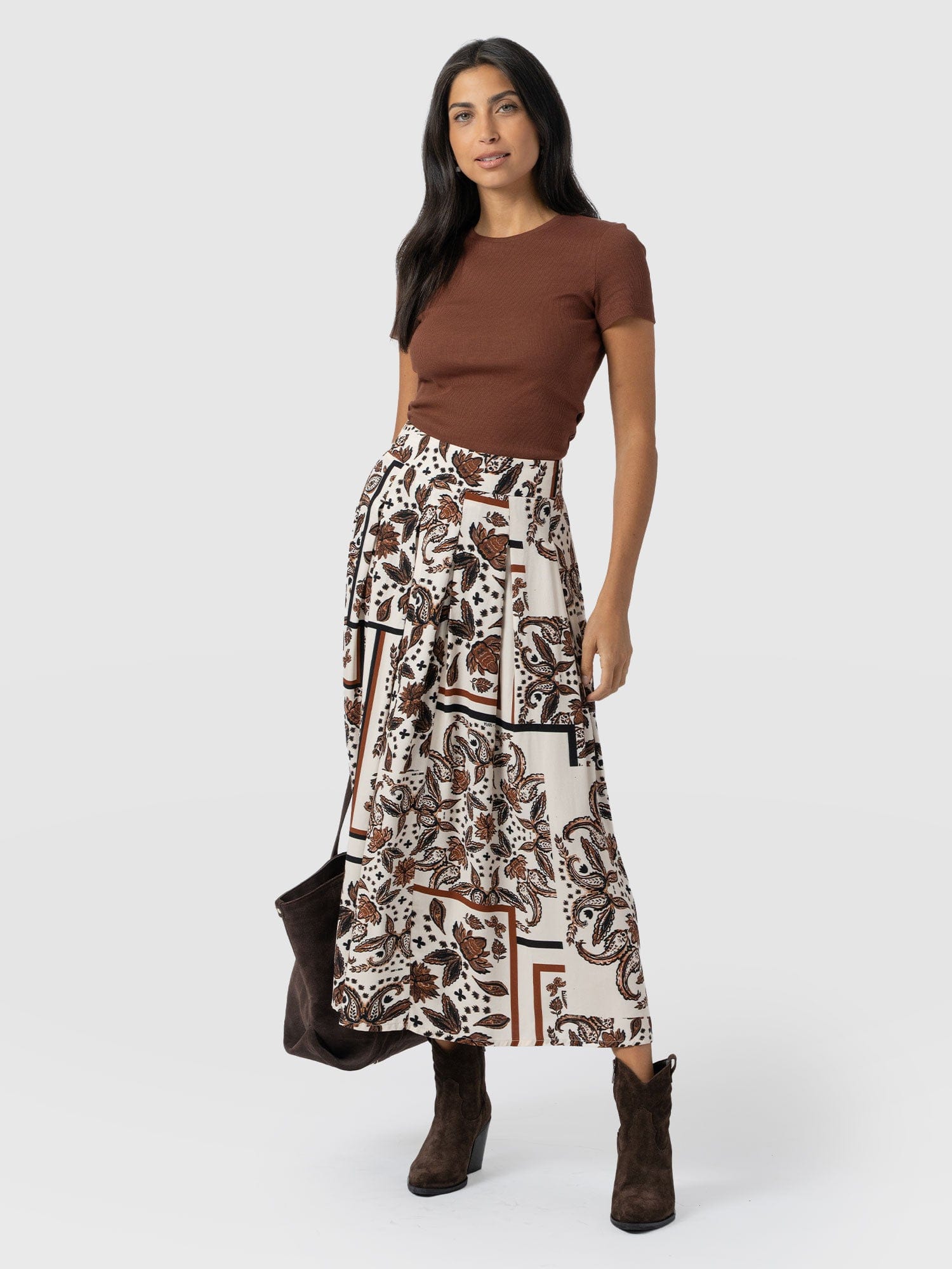Eliza Pleated Skirt - Cream Paisley