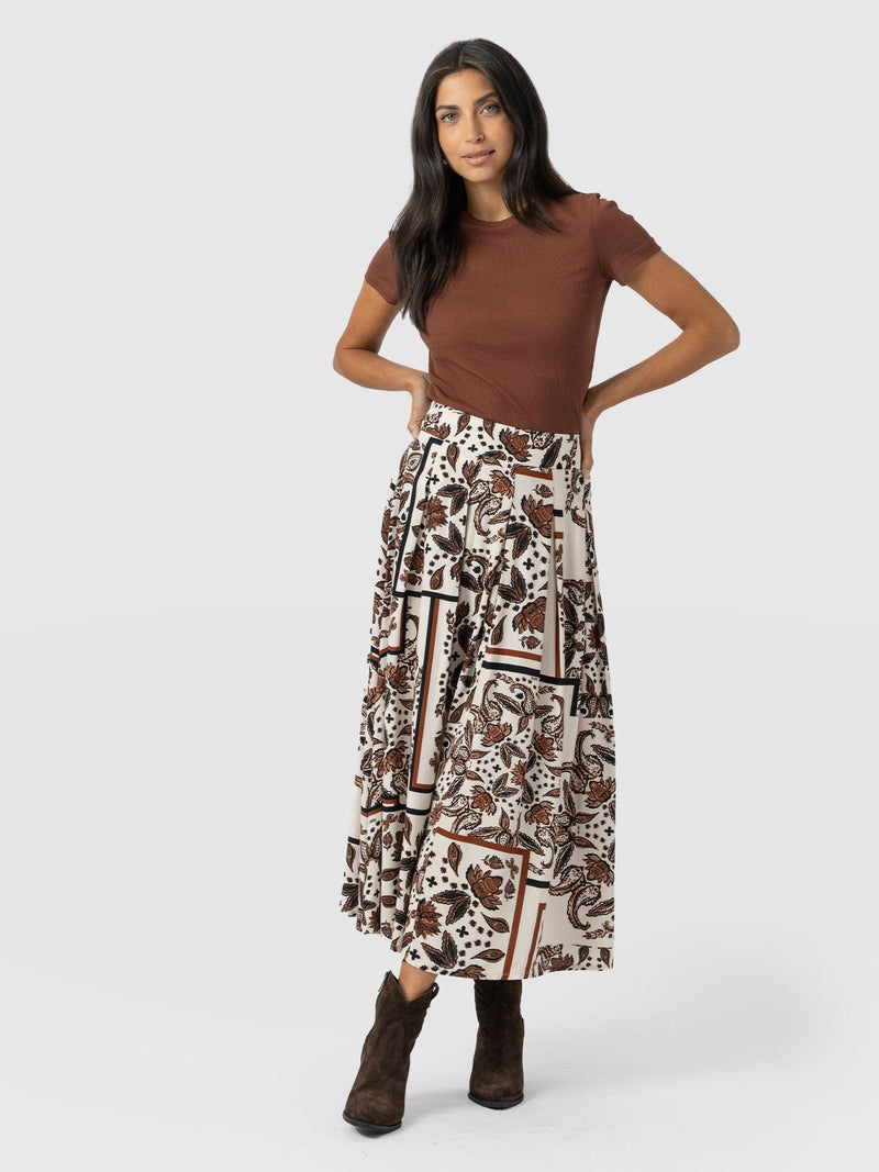 Eliza Pleated Skirt - Cream Paisley - Women's Skirts | Saint + Sofia? UK