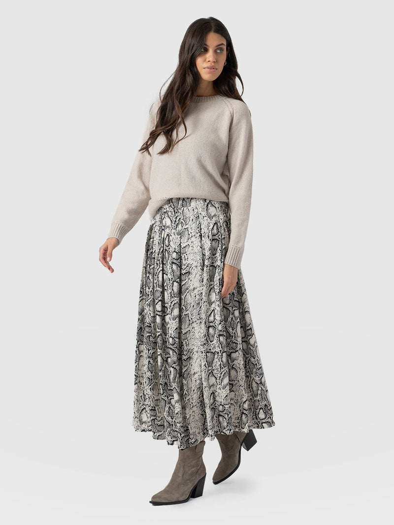 Eliza Pleated Skirt - Cream Snake