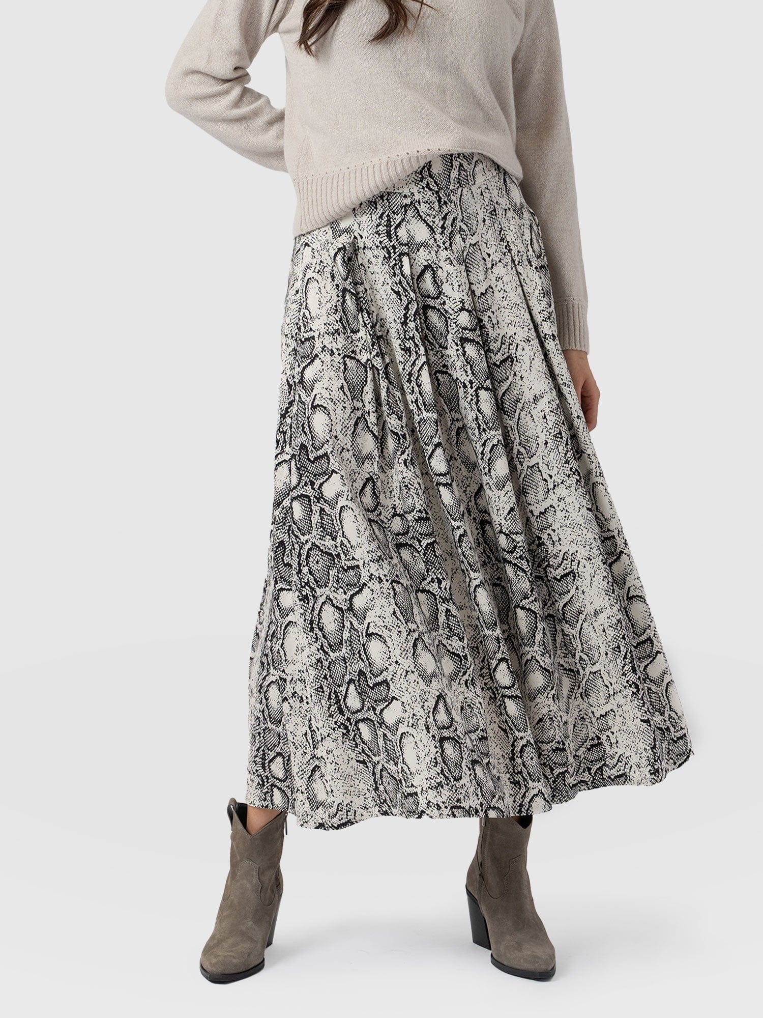 Eliza Pleated Skirt - Cream Snake