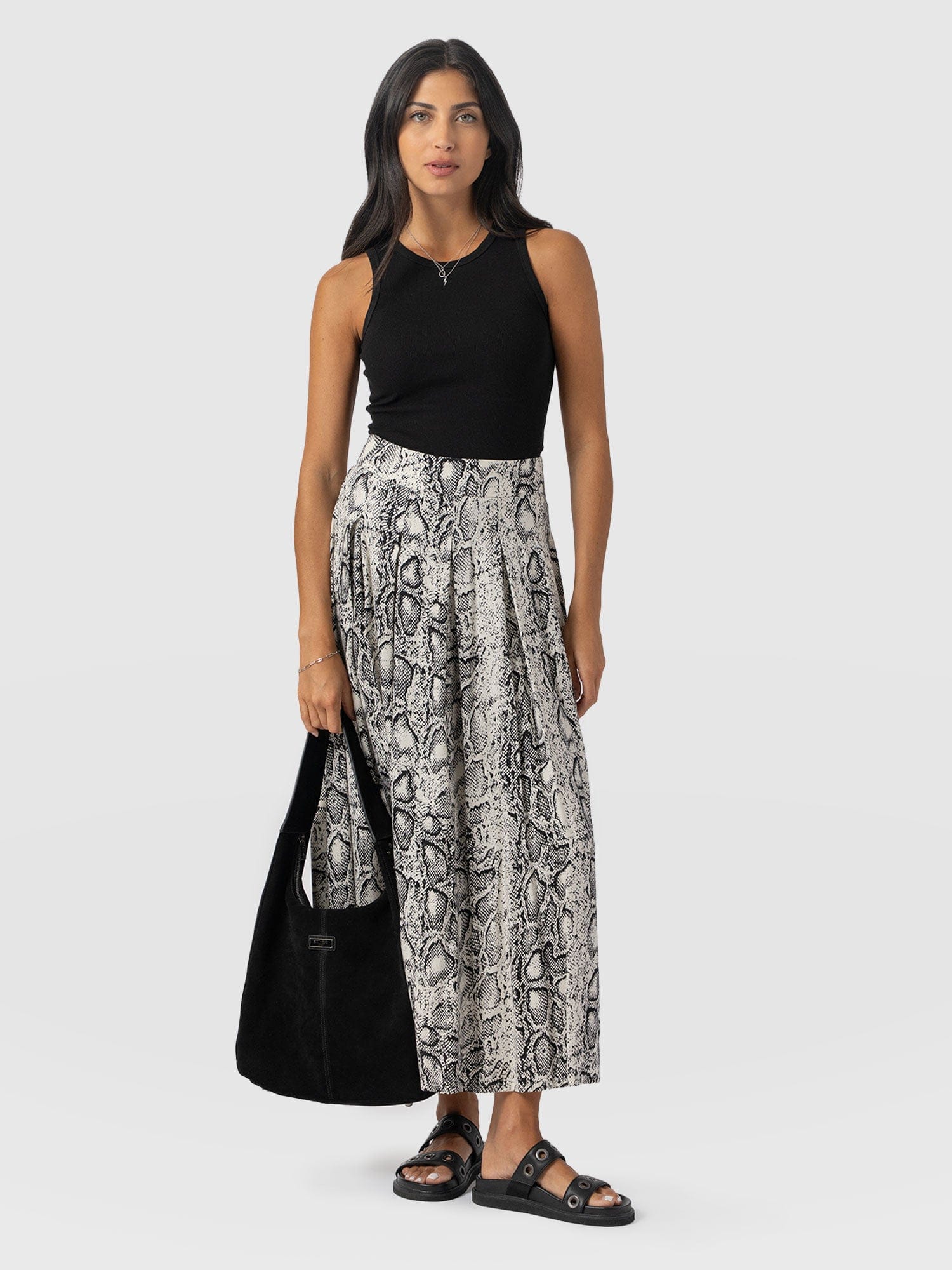 Eliza Pleated Skirt Cream Snake  - Women's Skirts | Saint + Sofia® UK