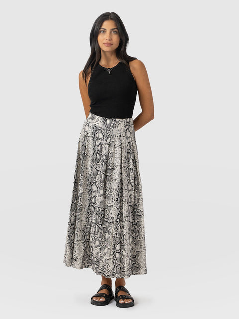 Eliza Pleated Skirt Cream Snake  - Women's Skirts | Saint + Sofia® UK