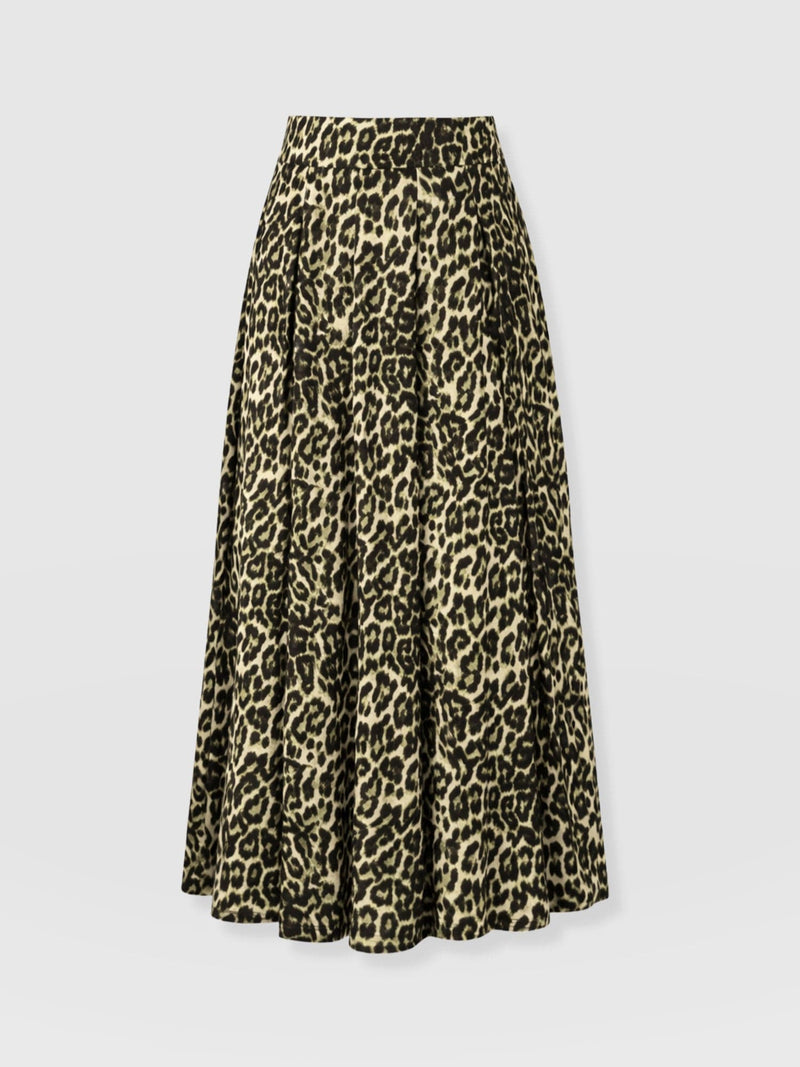 Eliza Pleated Skirt - Green Leopard