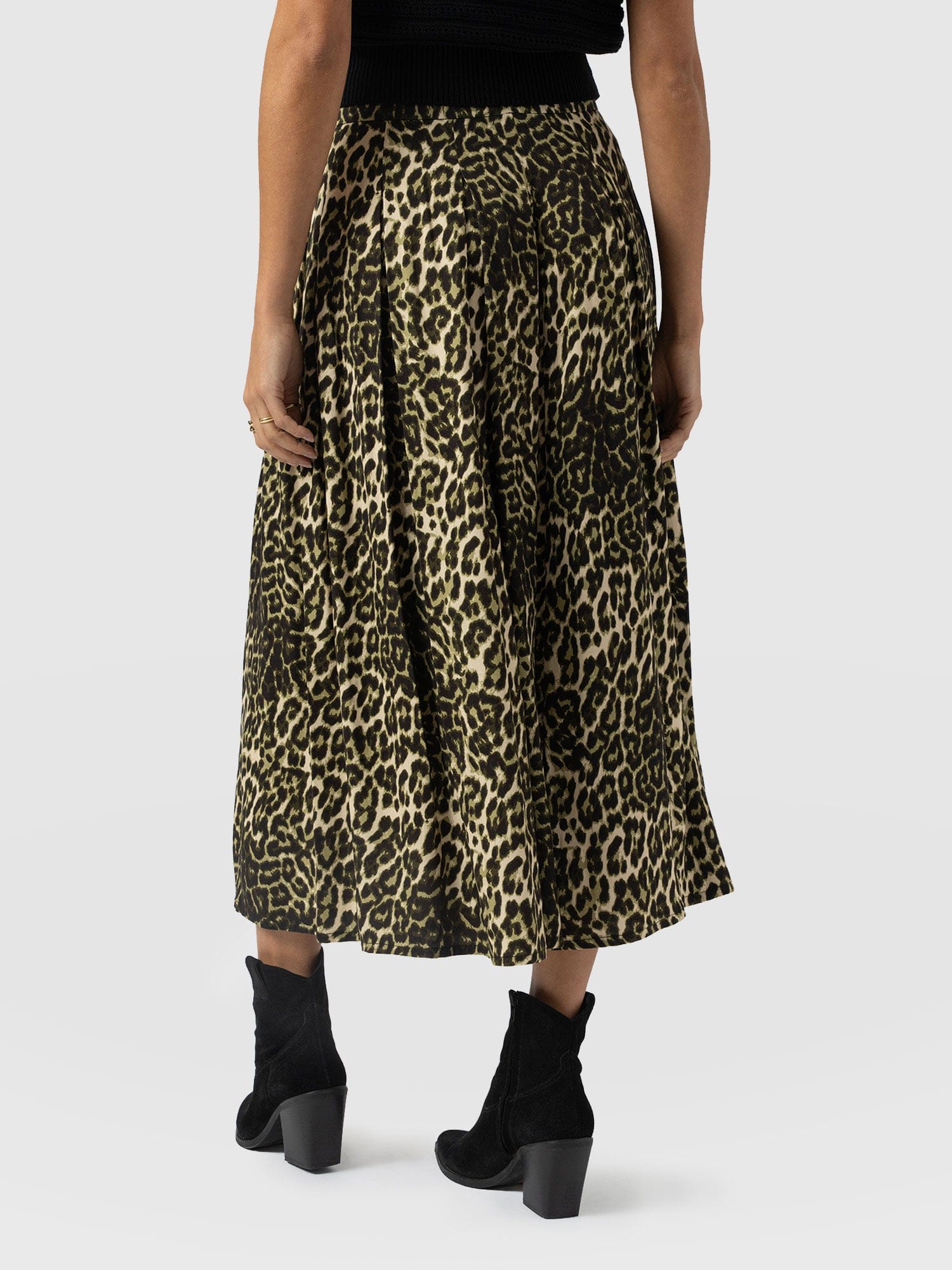 Eliza Pleated Skirt - Green Leopard - Women's Skirts | Saint + Sofia® UK