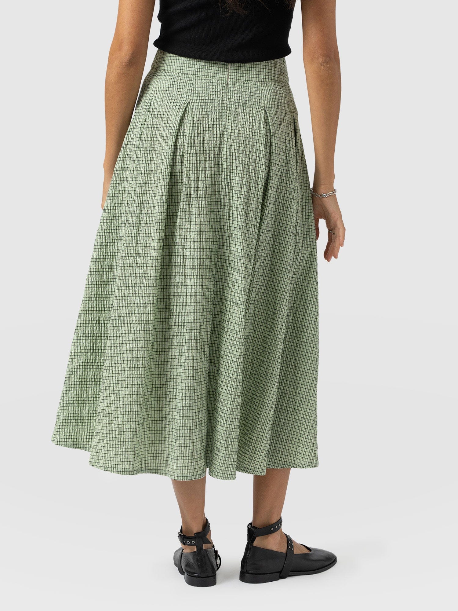 Eliza Pleated Skirt - Mint Gingham - Women's Skirts | Saint + Sofia® UK