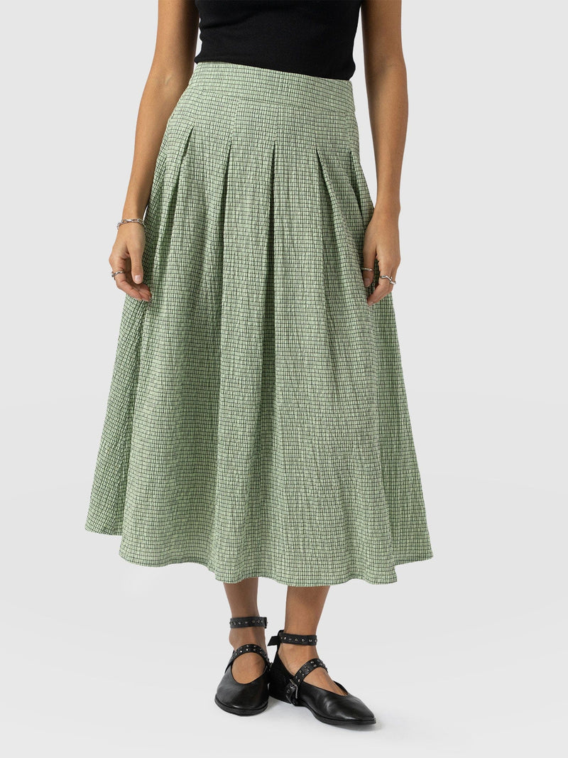 Eliza Pleated Skirt - Mint Gingham - Women's Skirts | Saint + Sofia® UK