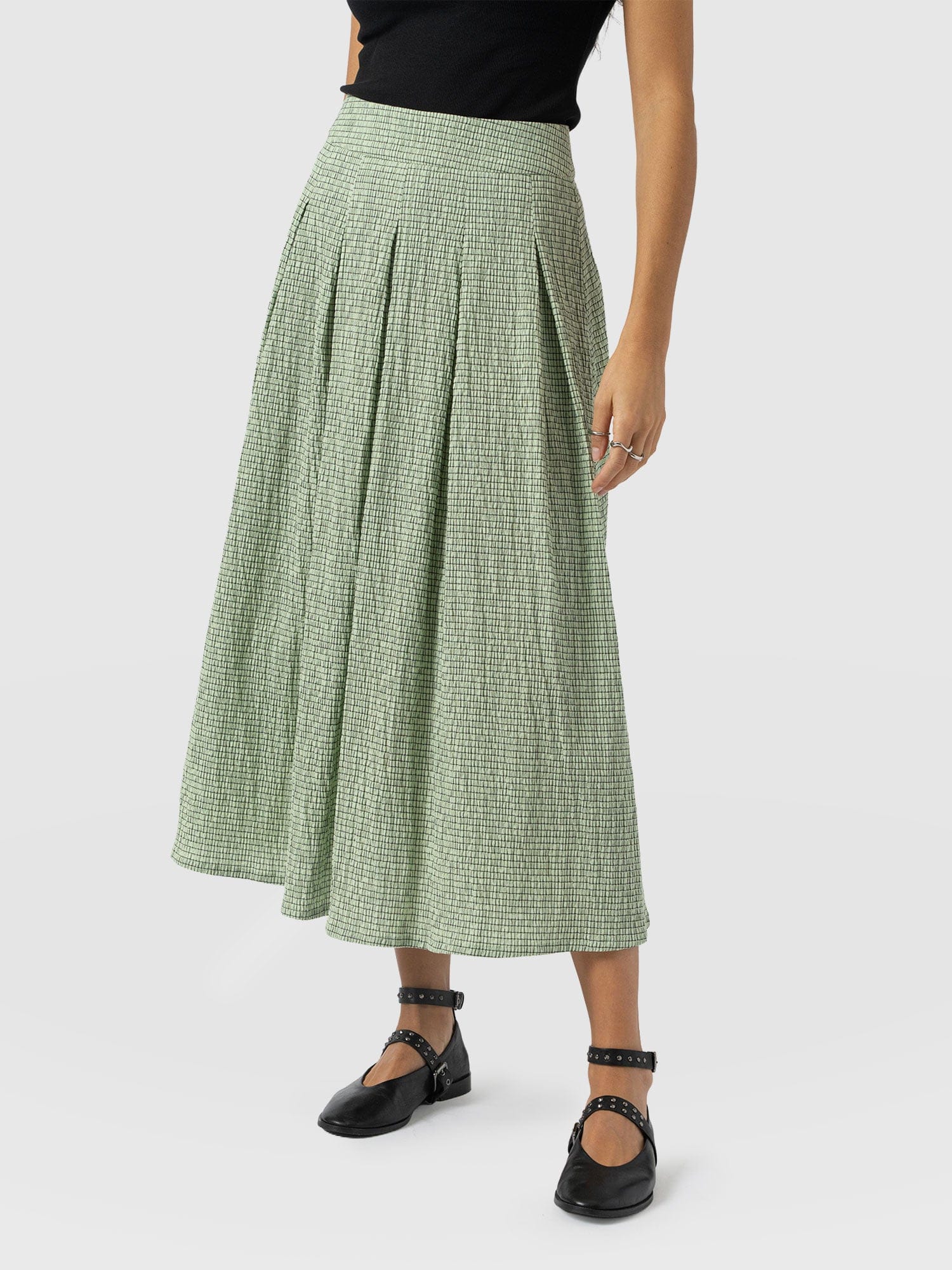 Eliza Pleated Skirt - Mint Gingham - Women's Skirts | Saint + Sofia® UK