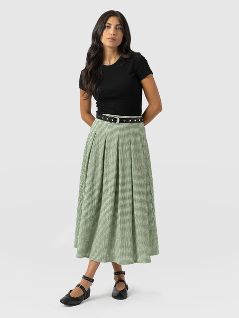 Eliza Pleated Skirt - Mint Gingham - Women's Skirts | Saint + Sofia® UK