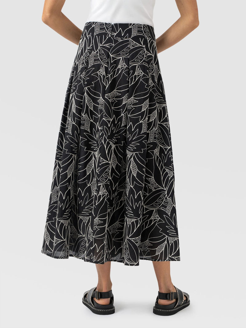 Eliza Pleated Skirt - Black Embroidered - Women's Skirts | Saint + Sofia® UK