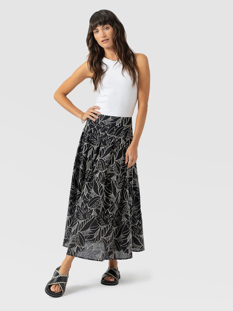 Eliza Pleated Skirt - Black Embroidered - Women's Skirts | Saint + Sofia® UK
