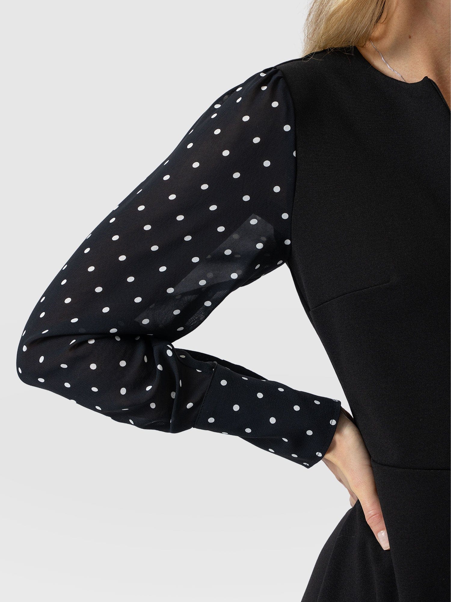 Ella Fit & Flare Dress - Black Polka Dot