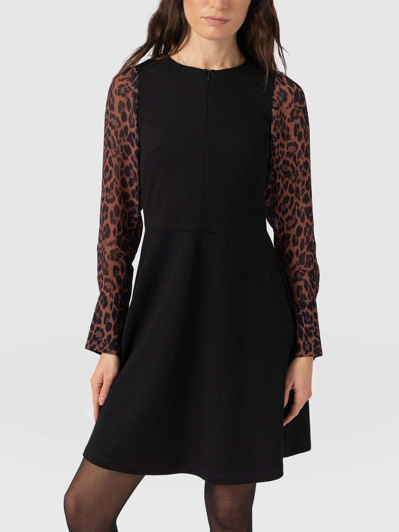Ella Fit & Flare Dress - Brown Leopard - Women's Dresses | Saint + Sofia® UK