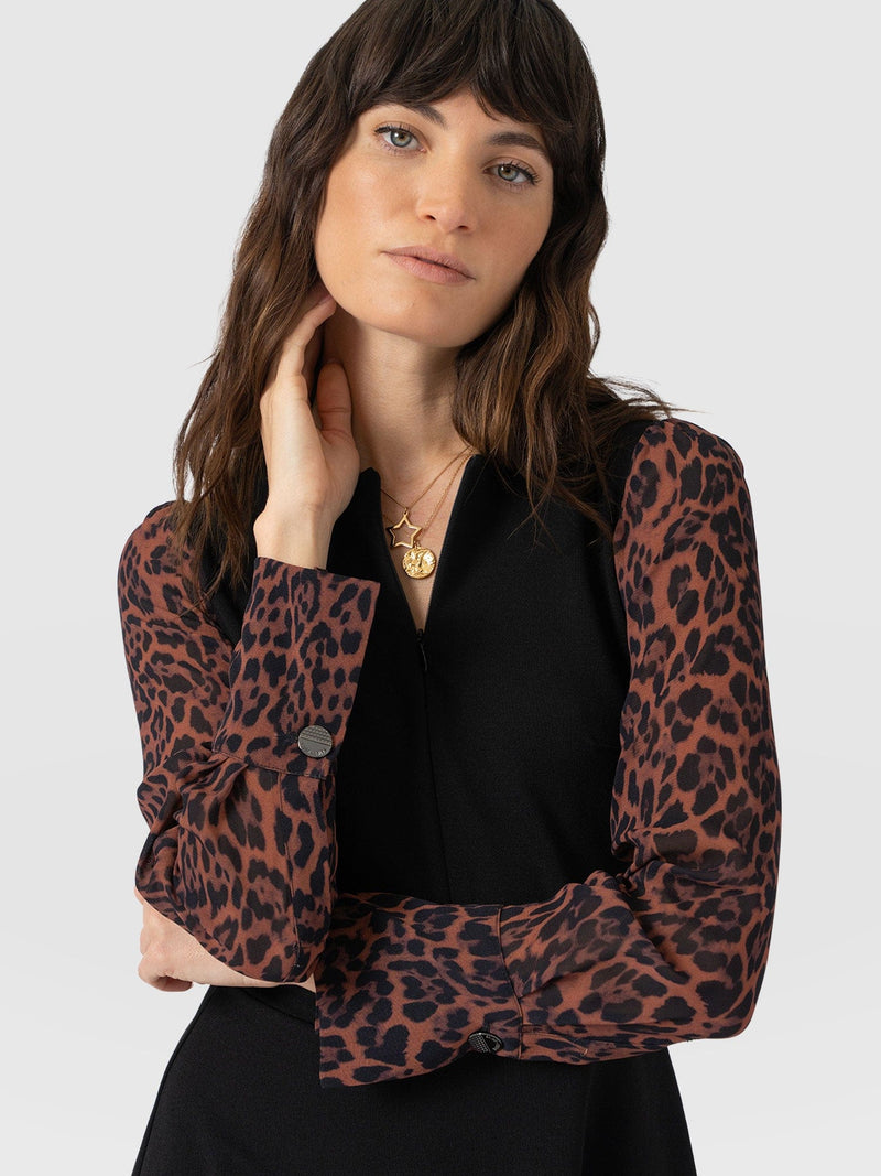 Ella Fit & Flare Dress - Brown Leopard - Women's Dresses | Saint + Sofia® UK