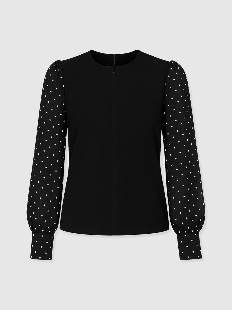 Ella Zip Up Top - Black Polka Dot