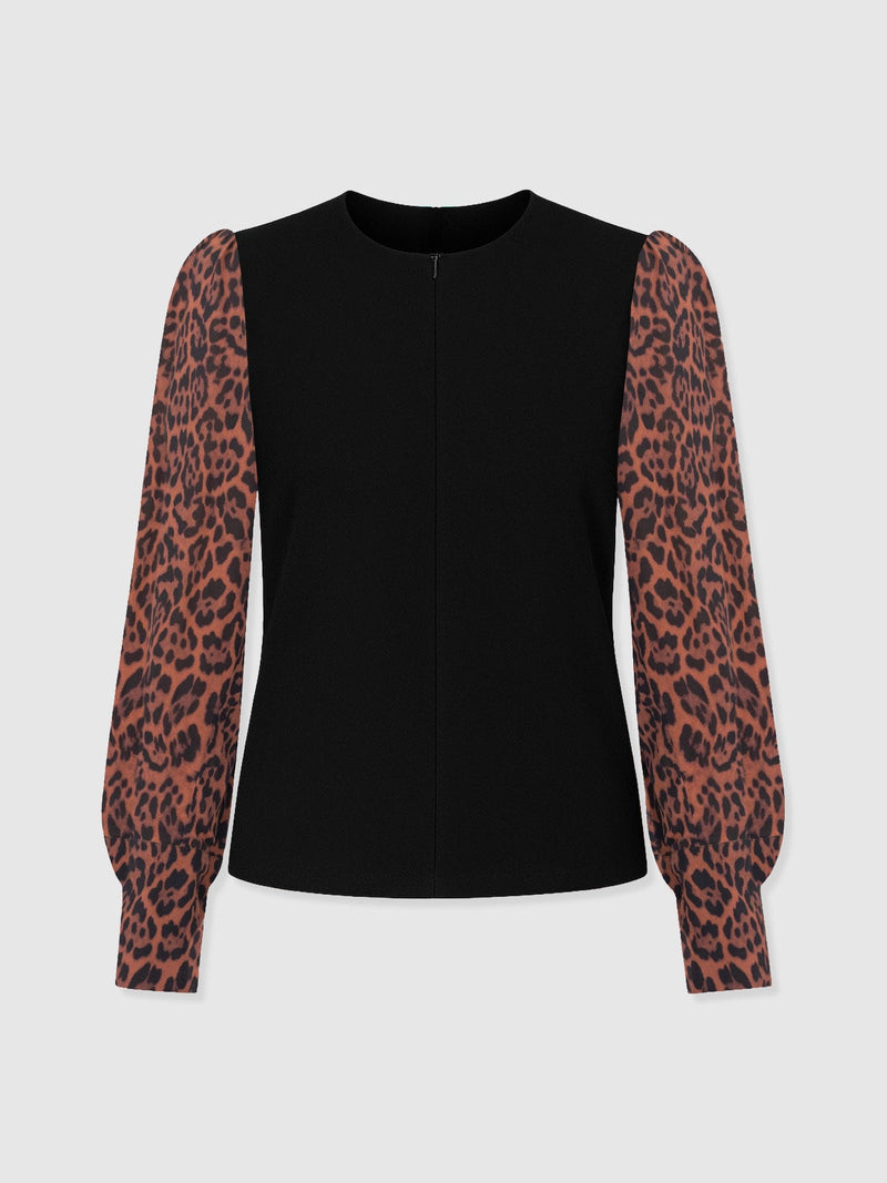 Ella Zip Up Top - Brown Leopard