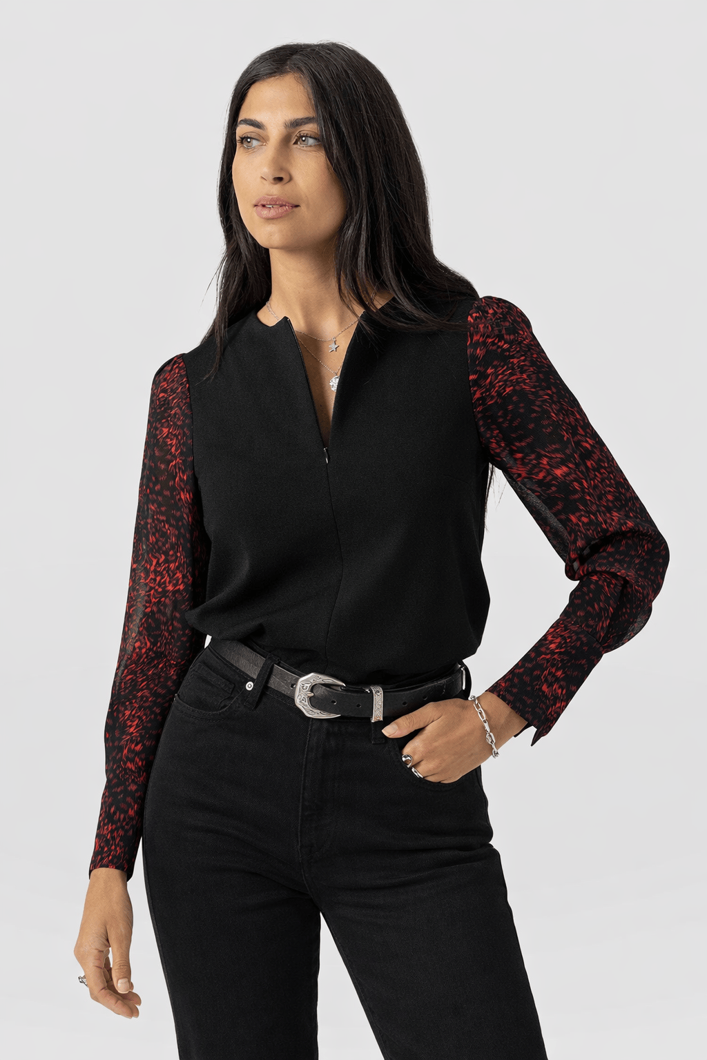 Ella Zip Up Top - Red Fade Spot