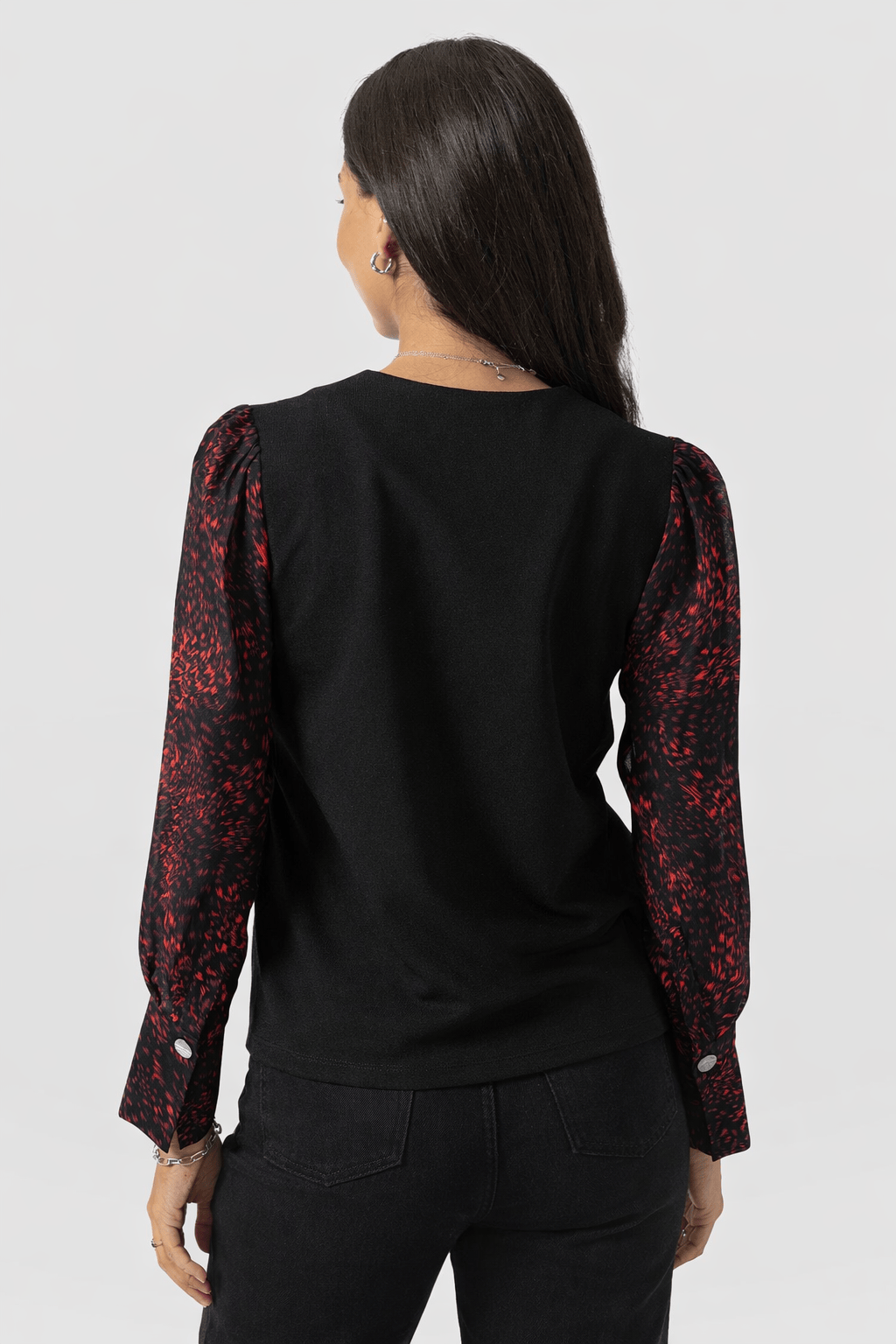 Ella Zip Up Top - Red Fade Spot