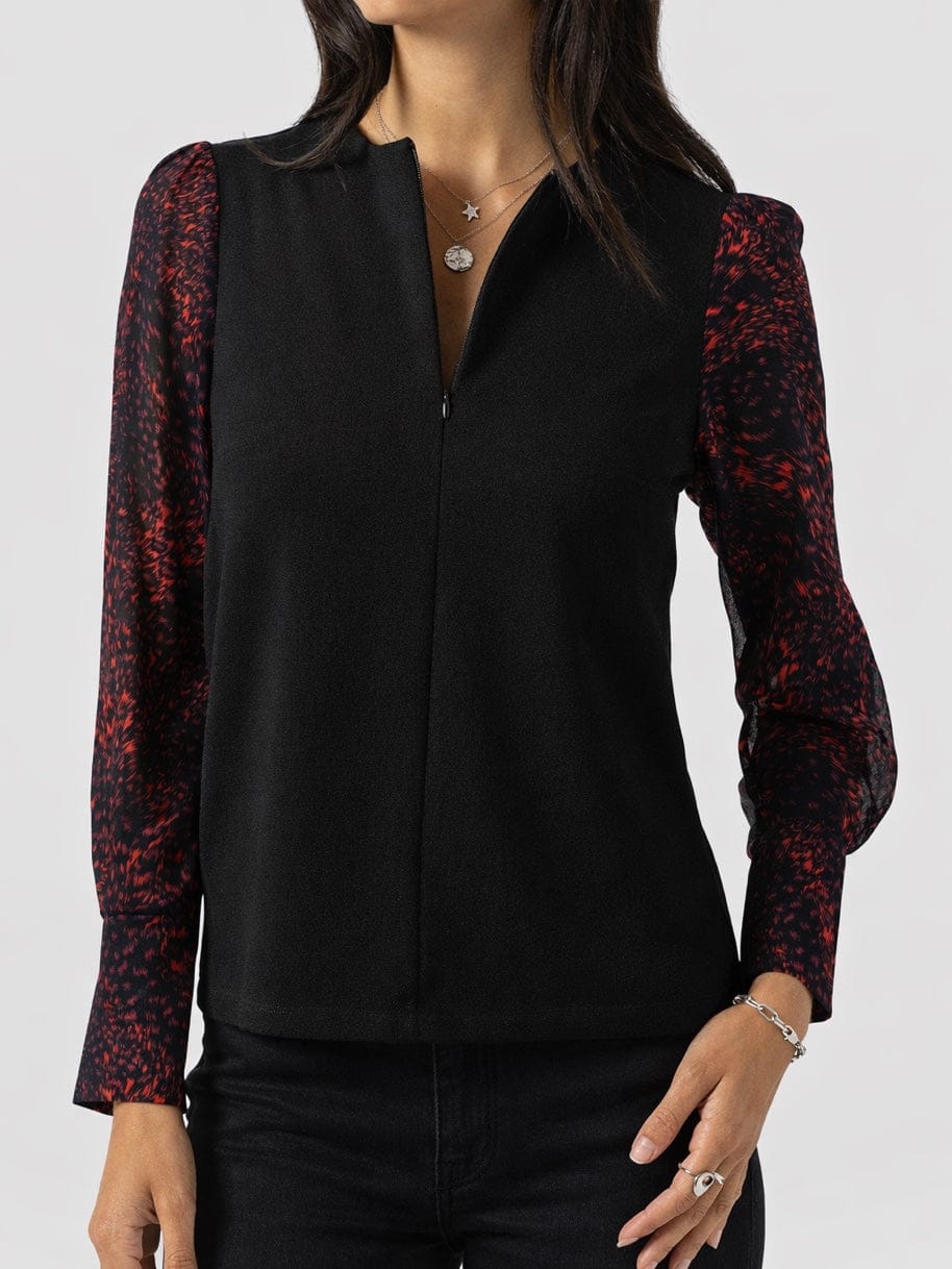 Ella Zip Up Top - Red Fade Spot - Women's T-shirts | Saint + Sofia® UK