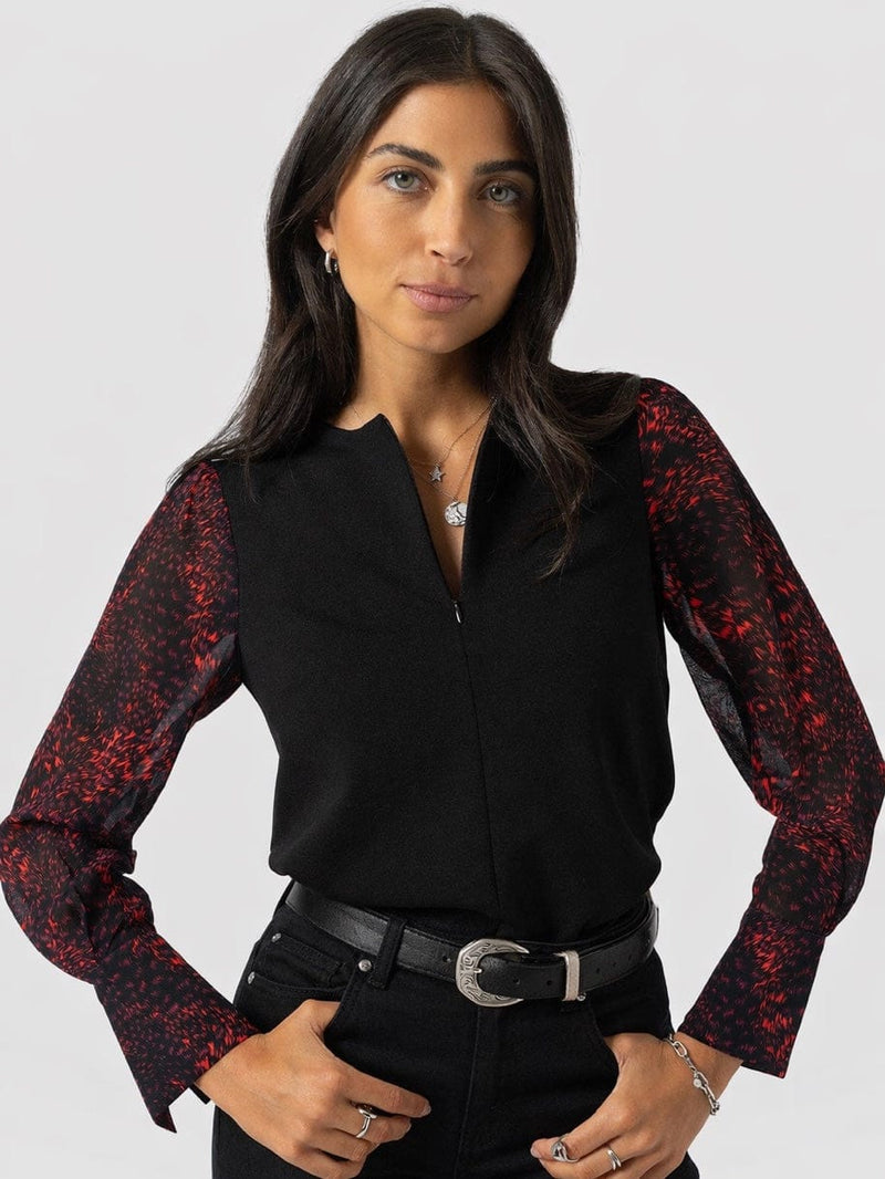 Ella Zip Up Top - Red Fade Spot - Women's T-shirts | Saint + Sofia® UK