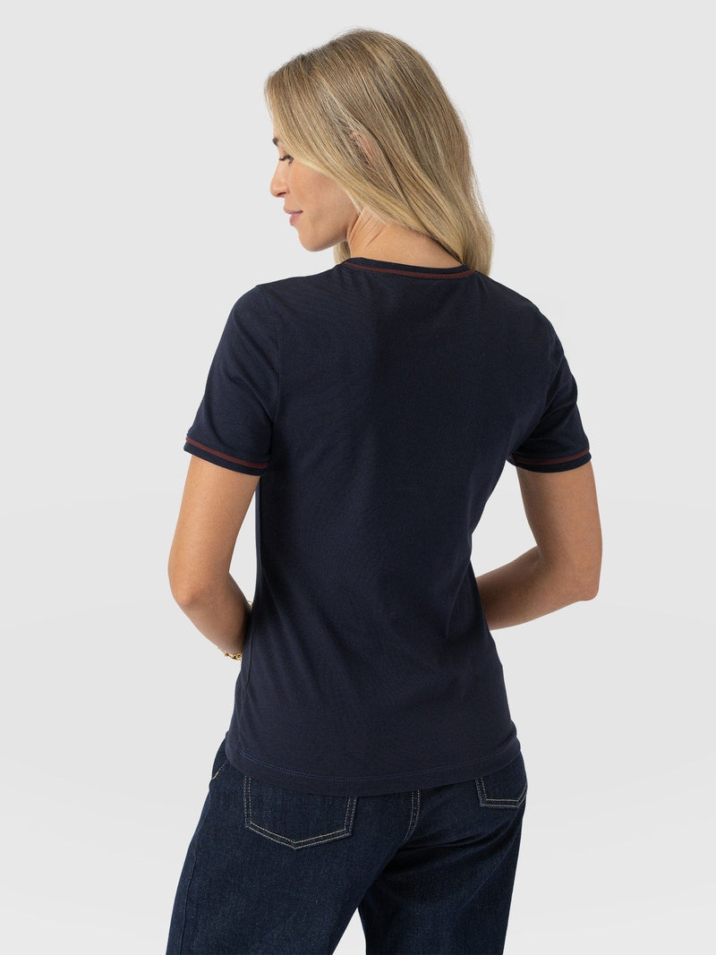 Ellen Piping Tee - Navy - Women's T-shirts | Saint + Sofia® UK
