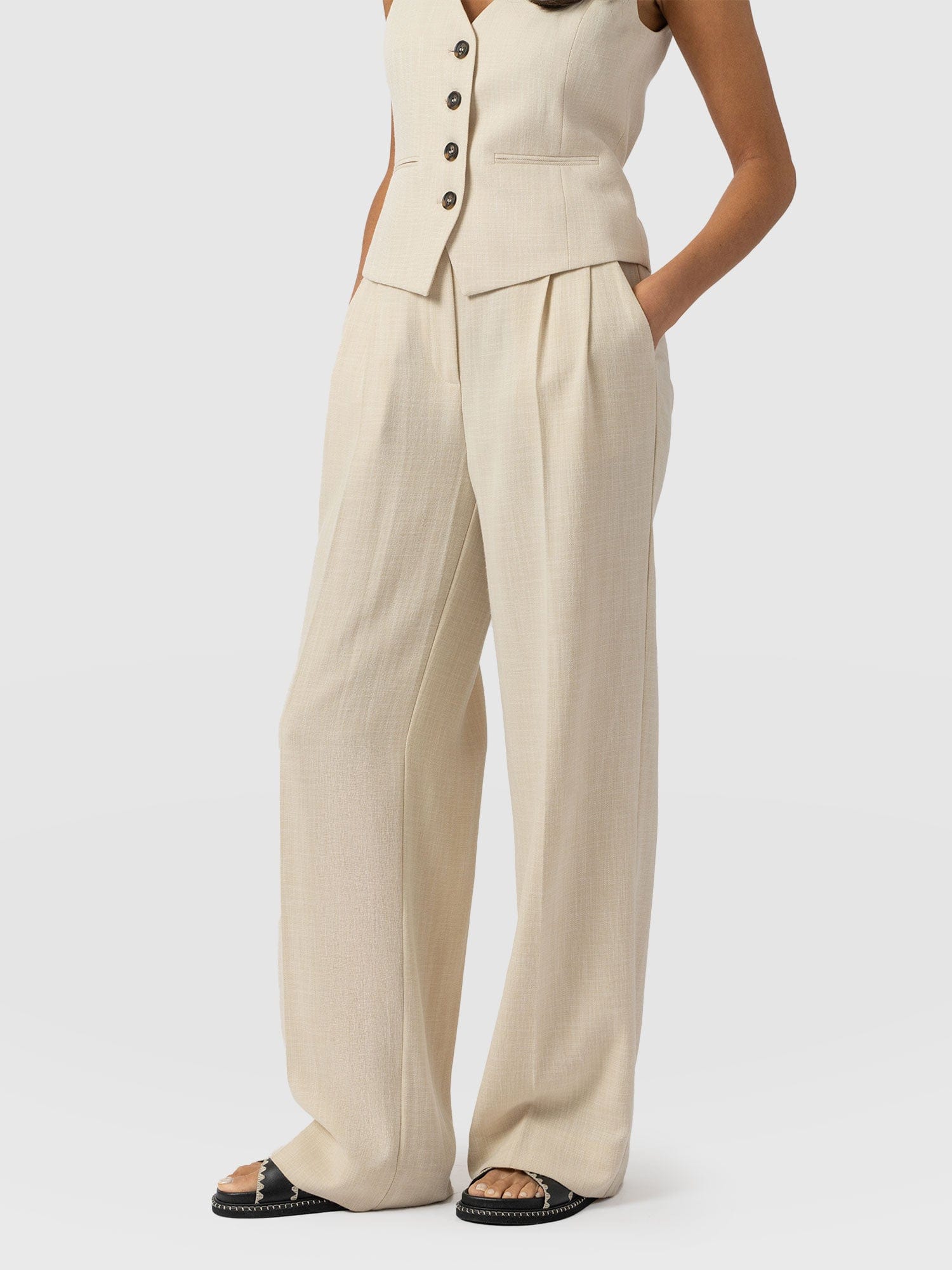 Argent Wide Leg Pant Cream - Women's Trousers | Saint + Sofia® UK