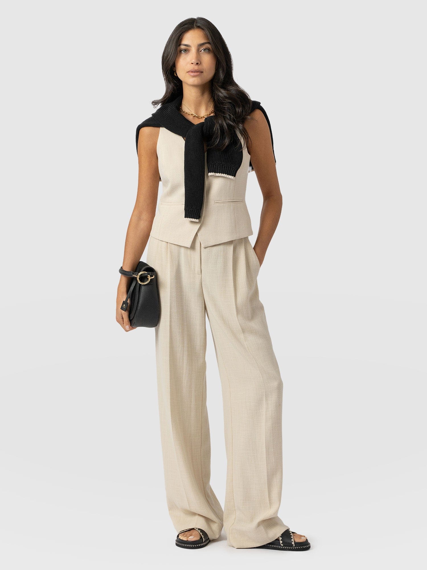 Argent Wide Leg Pant Cream - Women's Trousers | Saint + Sofia® UK